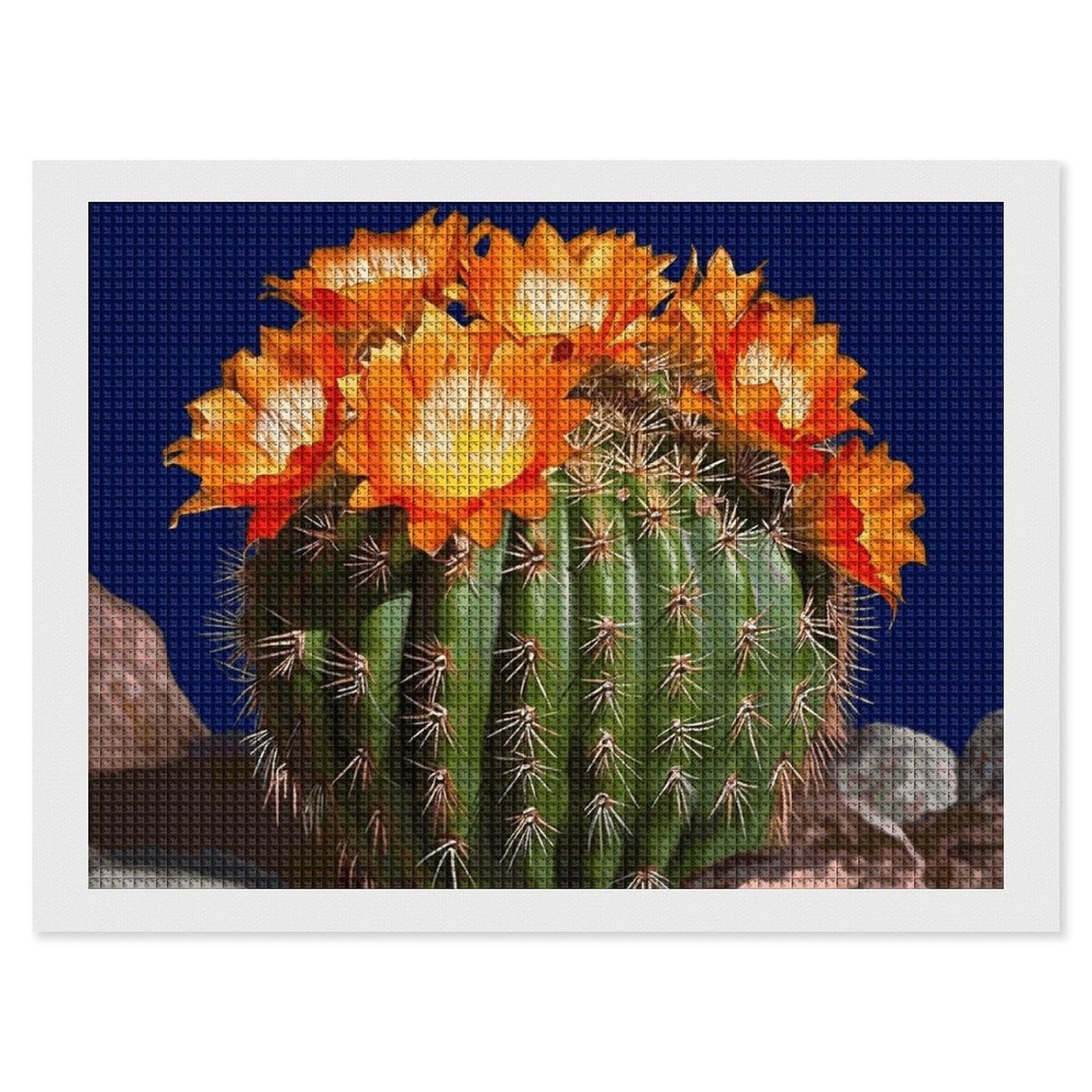 Diamond Painting Kits for Adults - DIY Diamond Art Kits for Beginners - Full 5D Paint Drill Diamond Dots Paintings- Blooming Barrel Cactus Diamonds Pictures Gem Art And Craft Wall Decor 12"x16"