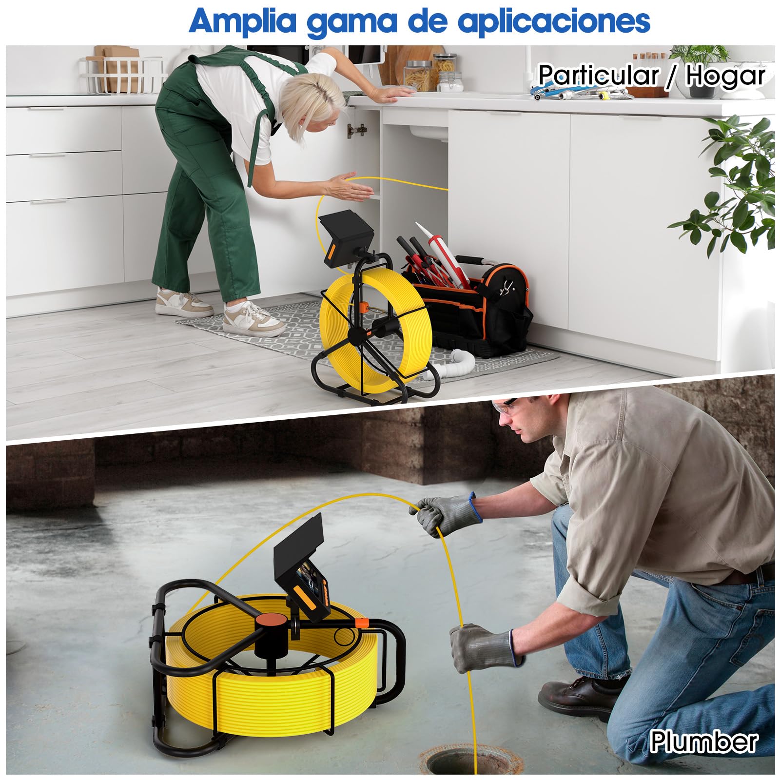 Cámara de Alcantarillado 30m, Cámara de Inspección de Tuberías 4,3'' Cámara de Tubo 1200TVL Plomería Snake Cámara con DVR, Cámara Endoscópica con 8500mAh Batería 6 Luces LED