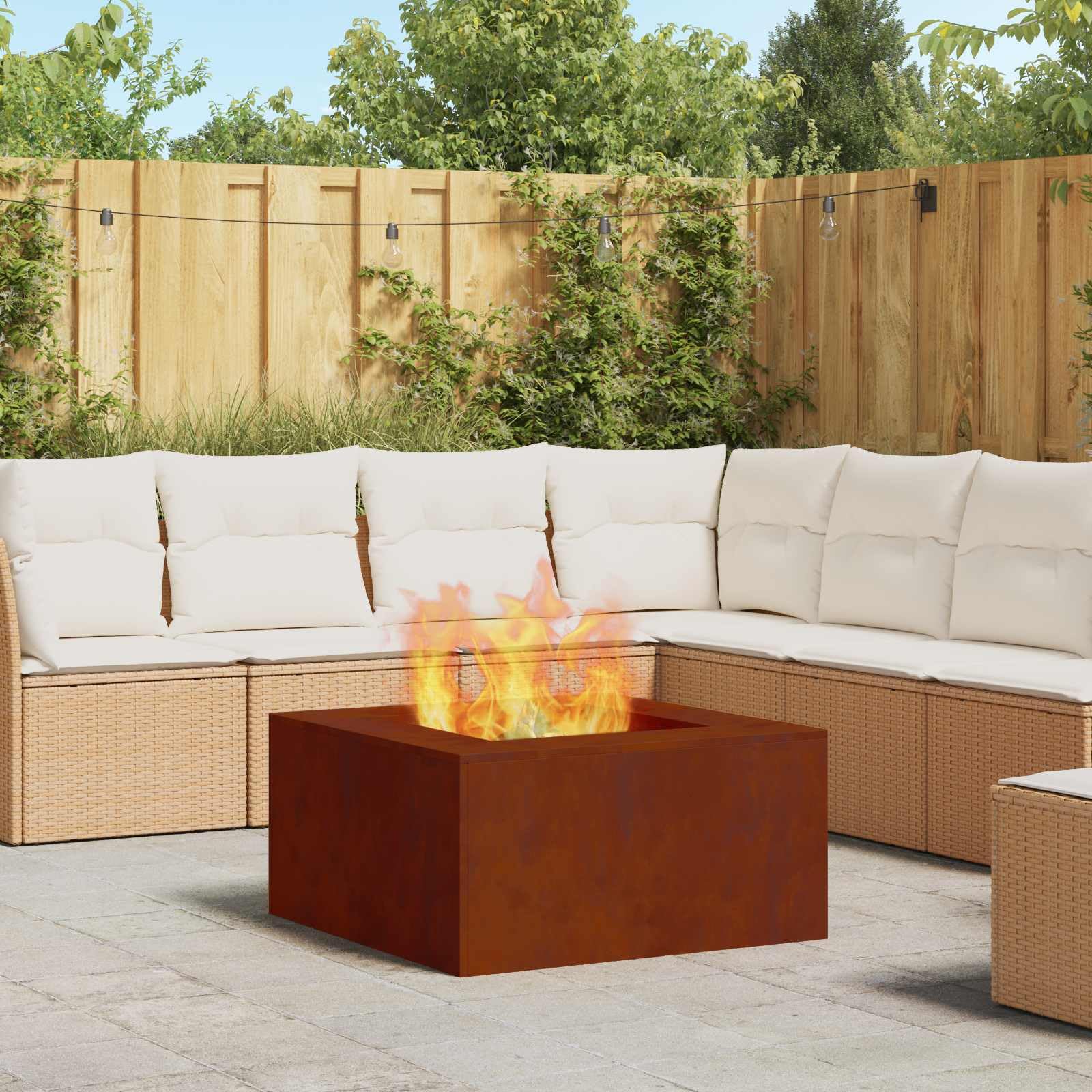 vidaXL Hoguera Marrón 80 x 80 x 40 cm Acero autopatinable, Fuego al Aire Libre, portátil y Rectangular, Ideal para reuniones, con Estilo para Patios