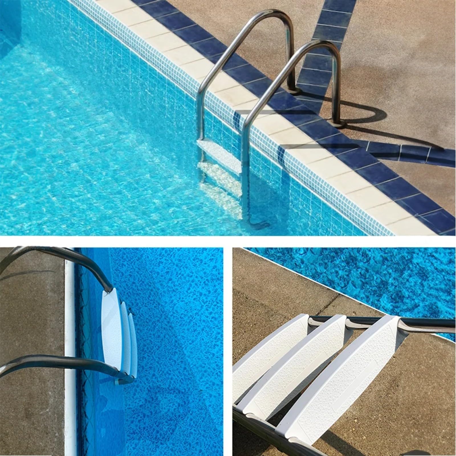 Paquete de 3 escalones de repuesto antideslizantes de plástico con lunares para escaleras de 19 pulgadas de diámetro, piezas de escalera de piscina ABS resistentes con pernos, color blanco