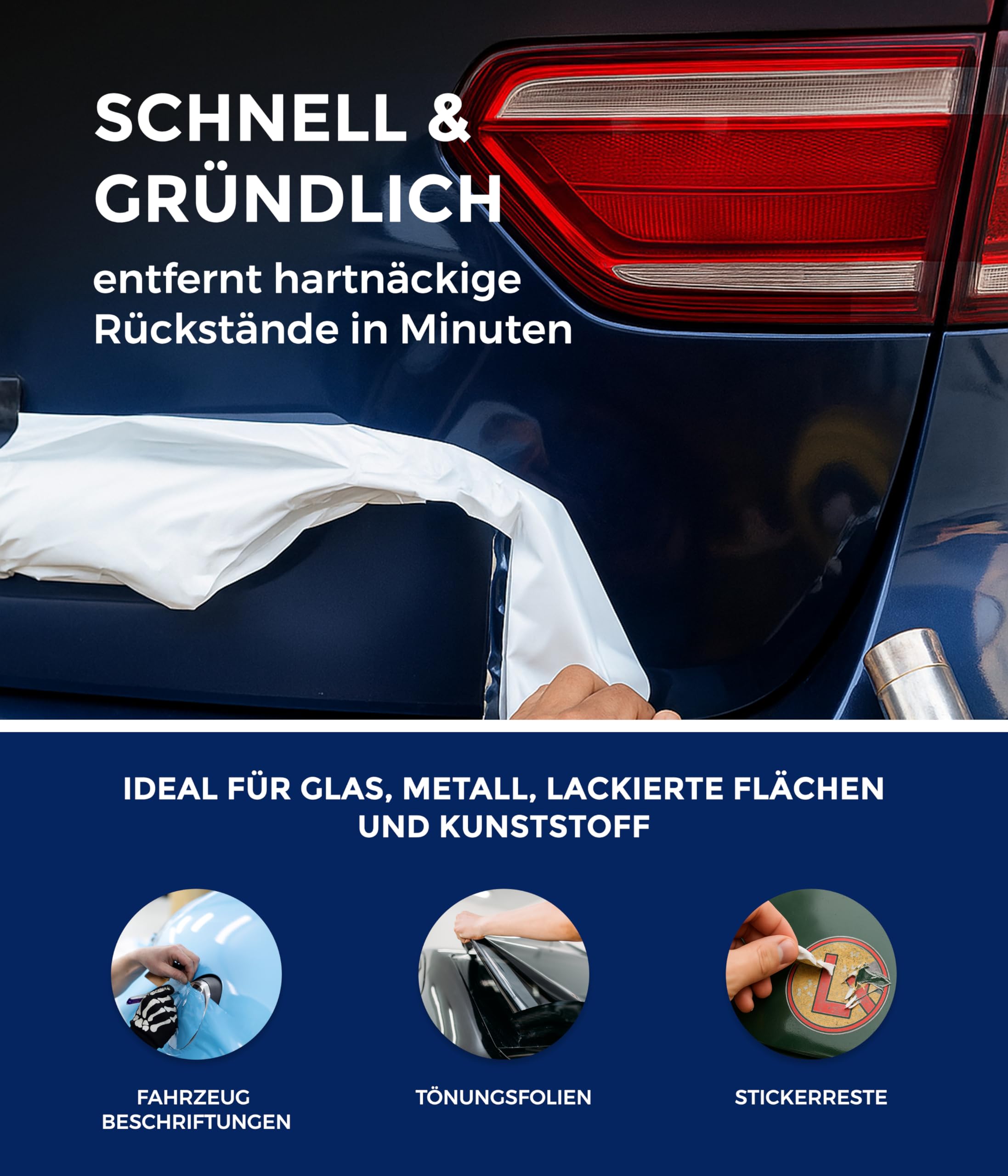 Dr. Rauwald Folienentferner Auto 4-TLG. Set für Aufkleber & Vignetten | Inkl. Rakel, Pinsel & Tuch. Lackschonend (pH-neutral). Löst Tönungsfolie, Werbefolie & Klebereste in nur 15 Min.