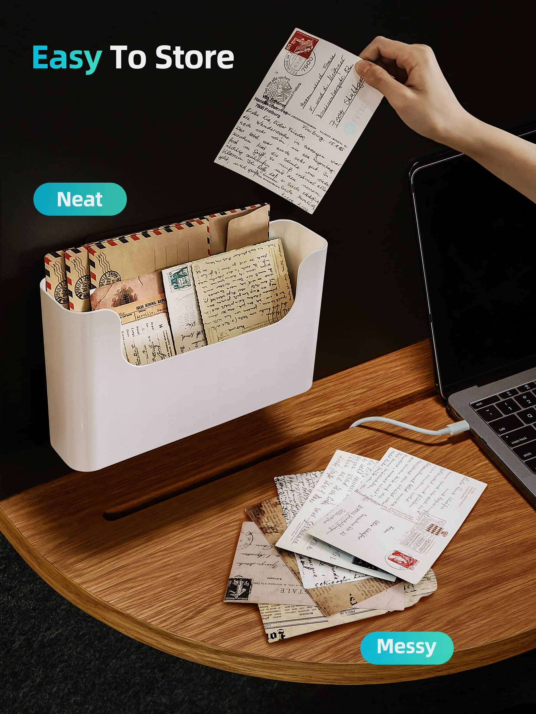 Hängende Wandhalterung, Akten-Organizer, Halter ohne Bohren, Tür, Büro, Post, Aufbewahrung, Zeitschriften, Umschläge, Planer, Wand, einzelne Tasche, Kunststoff (gebrochenes Weiß, 2 Stück)