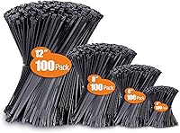 ANOSON 400 Pack Assorted Zip Ties (4" 6" 8" 12"), UV Resistant Black Cable Ties, Heavy Duty 18-45 lb Tensile Strength