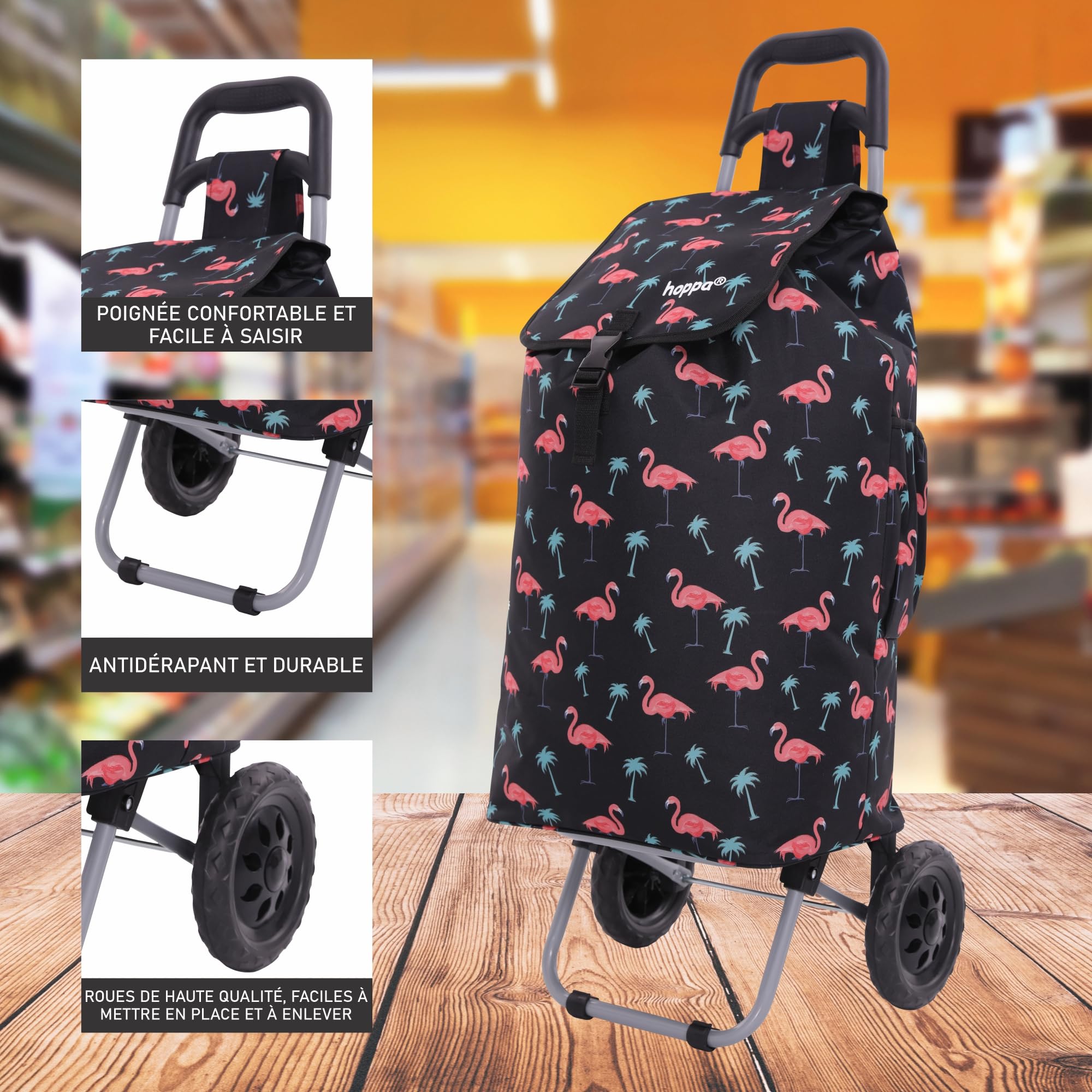 Hoppa 57L Chariot De Magasinage Léger, Résistant Et Pliable pour Un Rangement Facile avec 1 Ans De Garantie
