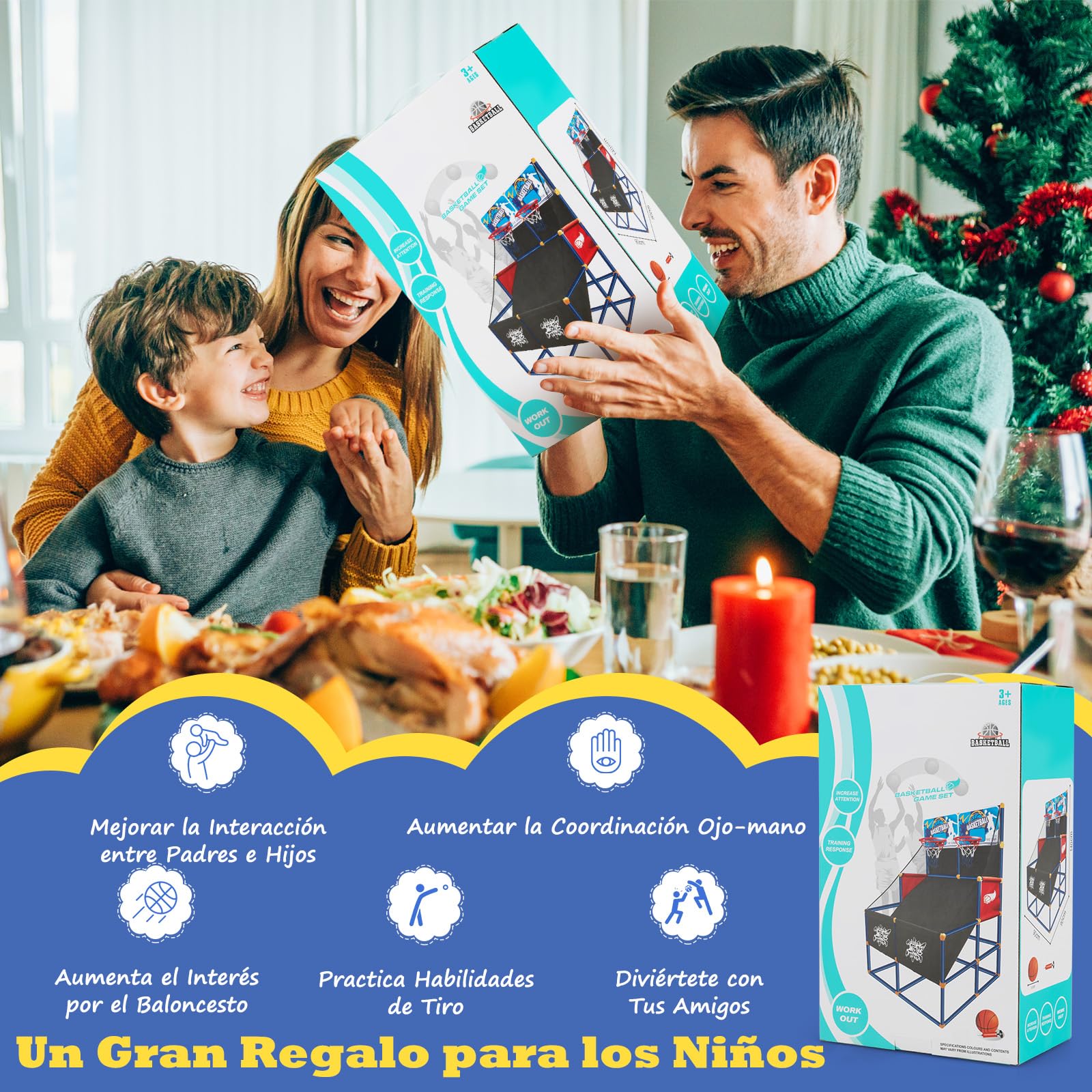 GYMAX Niños Arcade - Canasta de Baloncesto con Soporte, Juego de Baloncesto para 2 Jugadores, Incluye 2 Cestas, 4 Bolas, Bomba, Aro de Baloncesto para Interior