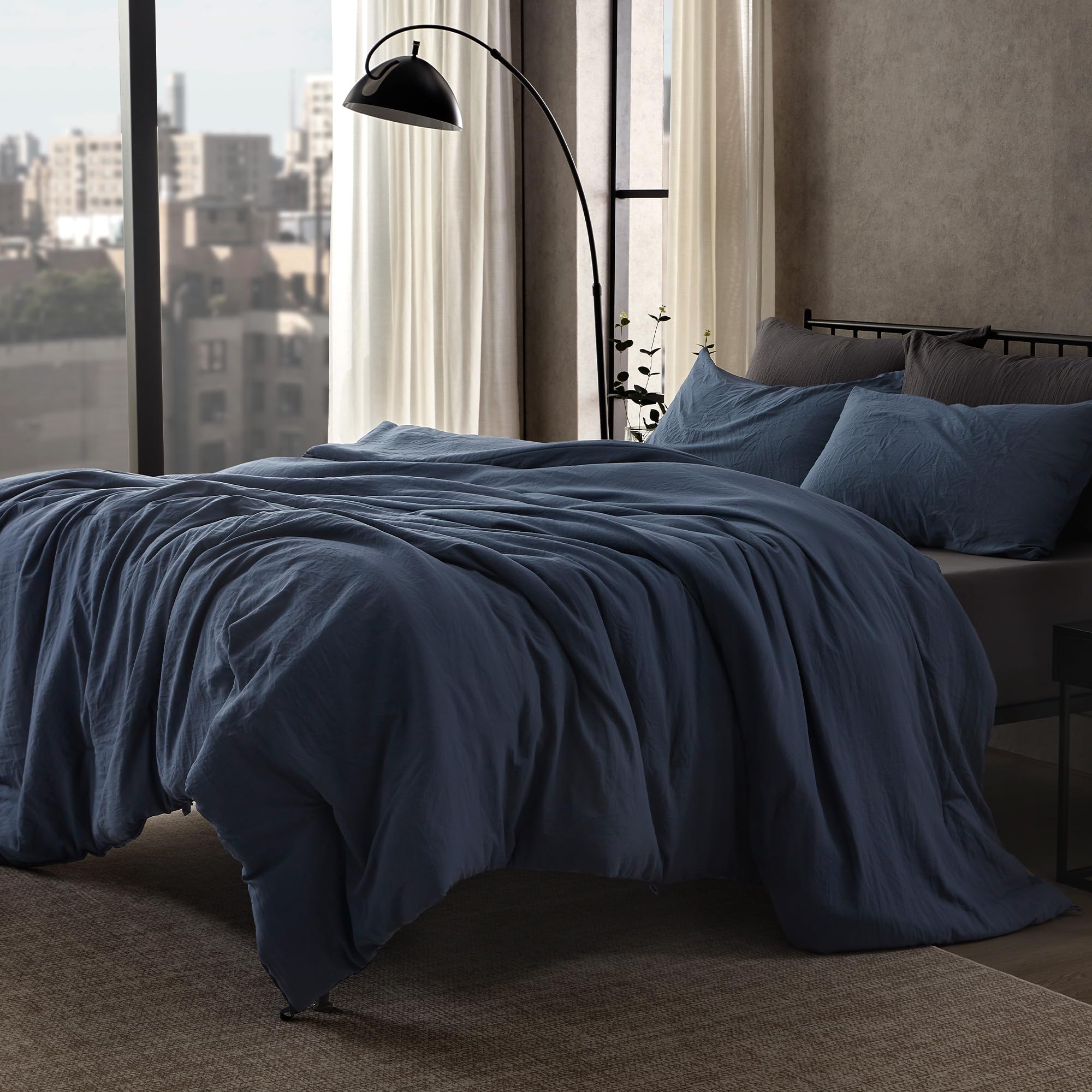Photo 1 of ***PARTIAL SET/ MISSING PIECES** SLEEP ZONE Twin/Twin XL Comforter Set, Duvet Insert with Natural Wrinkle Texture, Cotton-Linen Feel, Lightweight and Breathable Fluffy Bedding Sets with 1 Comforter and 1 Pillow Shams (Navy)