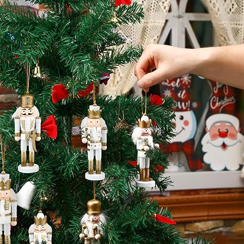 Miniatura 7 de 10 adornos de cascanueces de Navidad, decoraciones colgantes de cascanueces de madera, figuras de cascanueces de 5 pulgadas de alto, decoraciones de