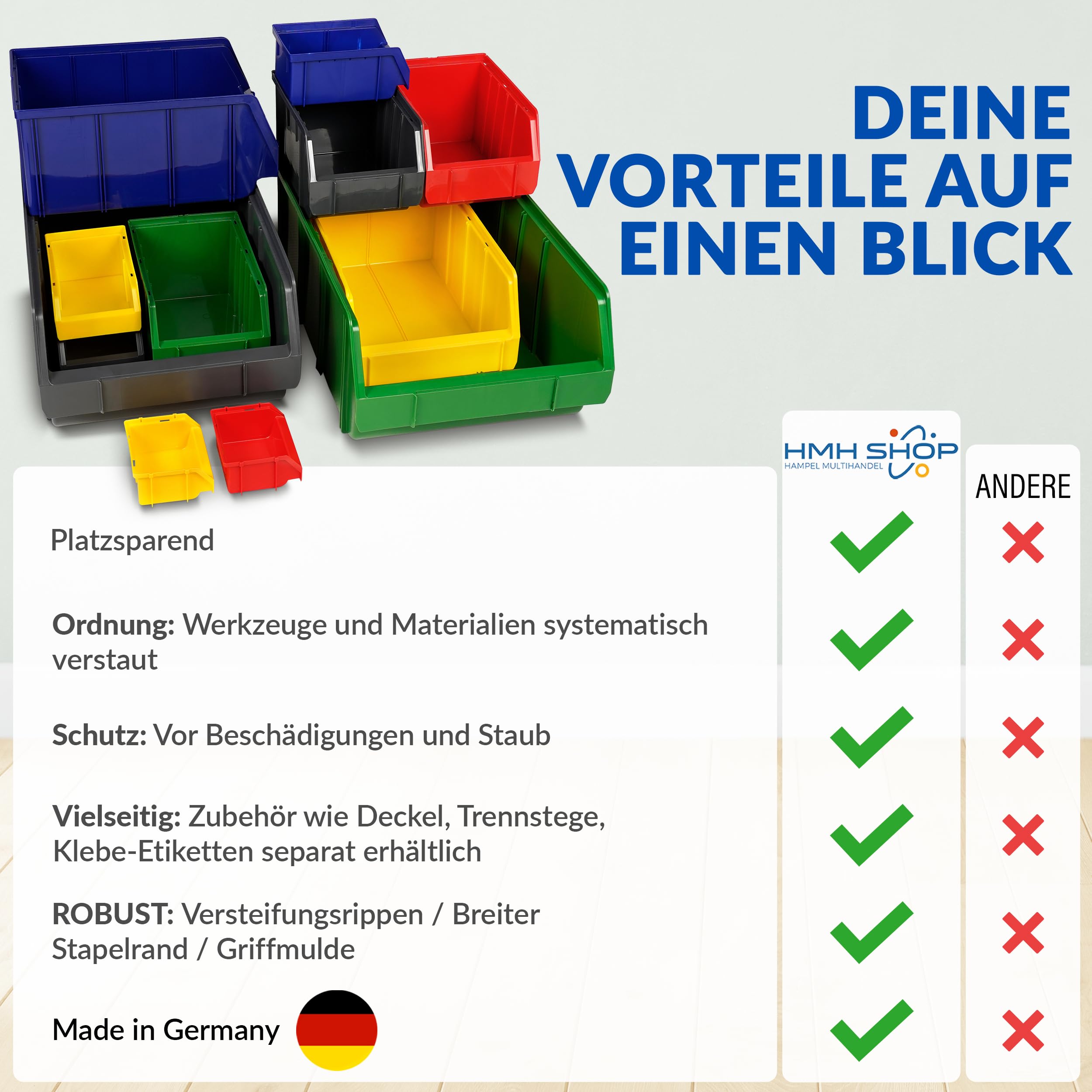 HMH Sichtlagerkästen Stapelboxen Größe S 161x105x75mm 5 Farben Gelb 36 Stück