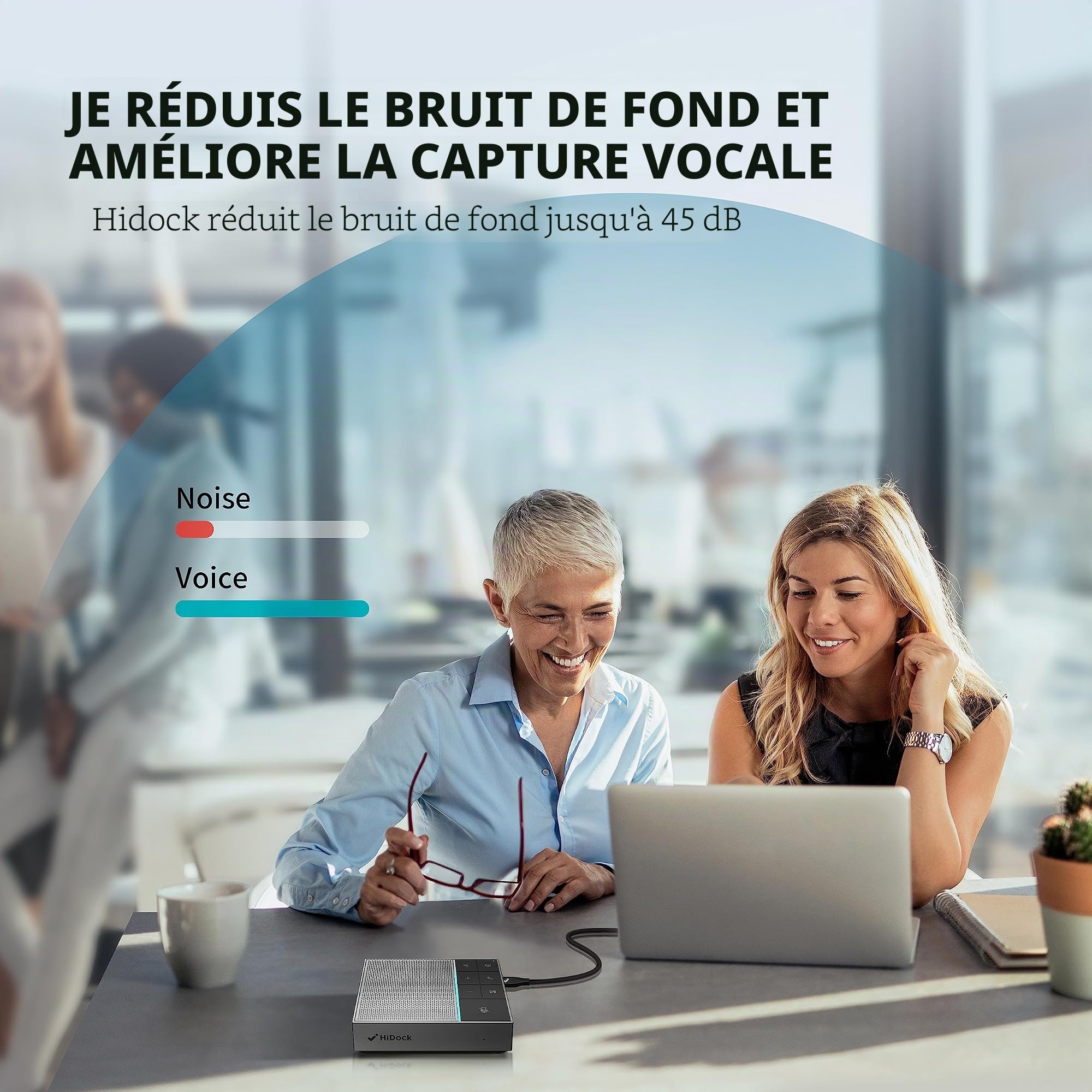 HiDock Haut-parleur de conférence avec sourdine/projet, capture vocale améliorée et suppression du bruit en duplex intégral, microphone USB-C omnidirectionnel pour réunions de bureau à domicile – Gris