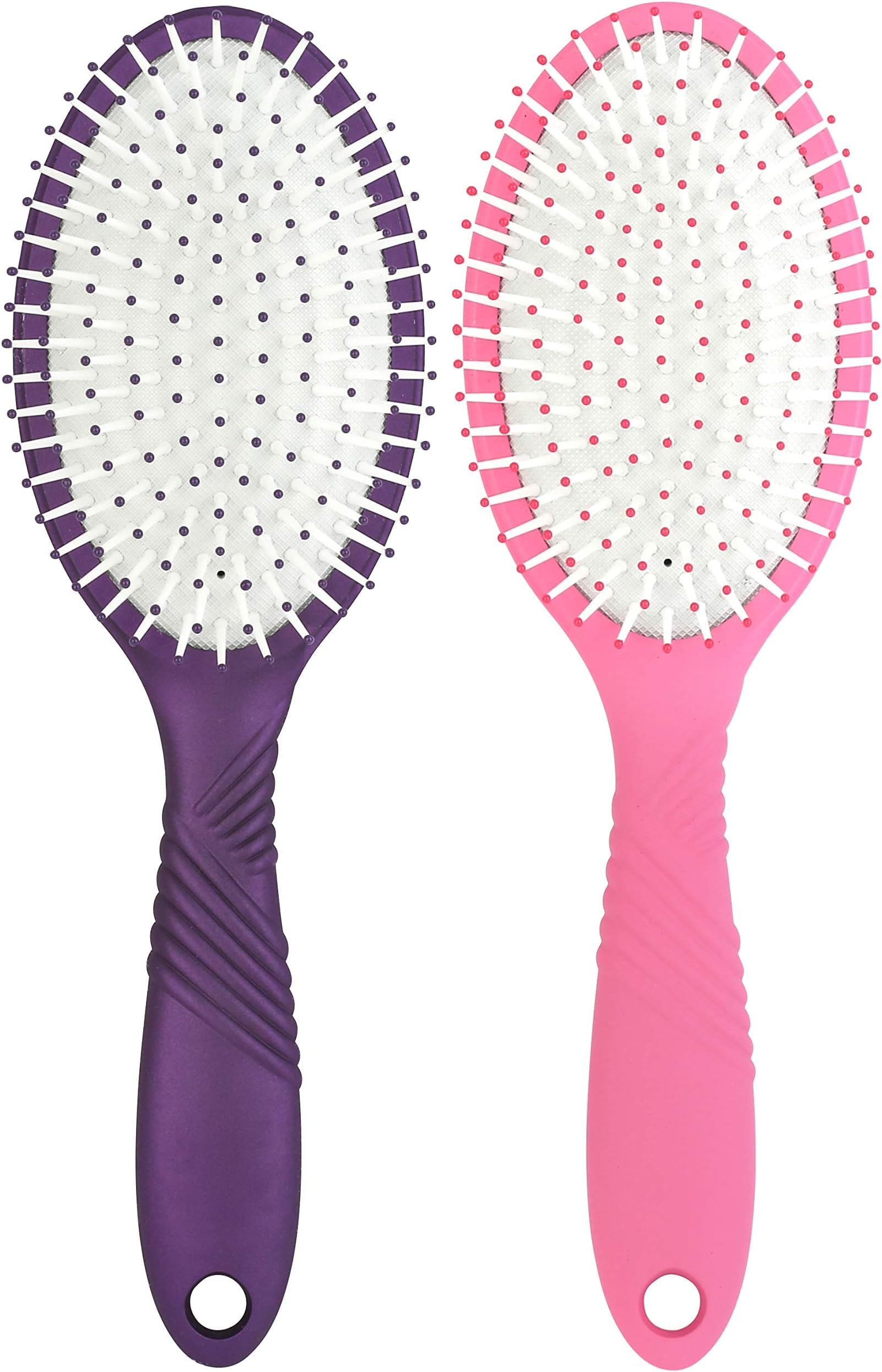 Mantello Wet Dry Detangle Hair Brush Round Brush (Pink and Purple, 2 Pack)