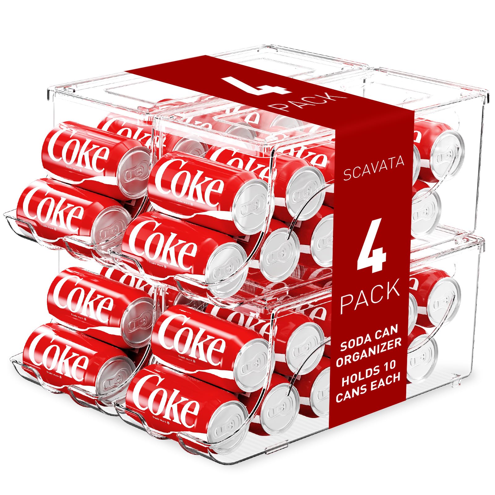 SCAVATA 4 Pack Stackable Refrigerator Organizer, Soda Can