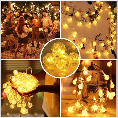Miniatura 7 de Merdeco Tira de luces LED de 10 pies con 20 luces LED para interiores y exteriores, luces decorativas de hadas blancas cálidas para fiestas de