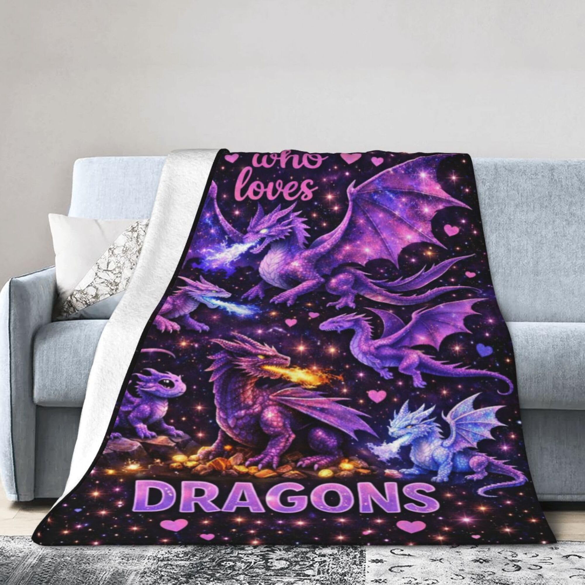 Dragon Blanket Just a Girl who Love Dragon Throw Blanket Super Soft Cozy Plush Fluffy Fuzzy Fleece Blankets Gifts for Girls Women Boys Kids Adults 40"X50"