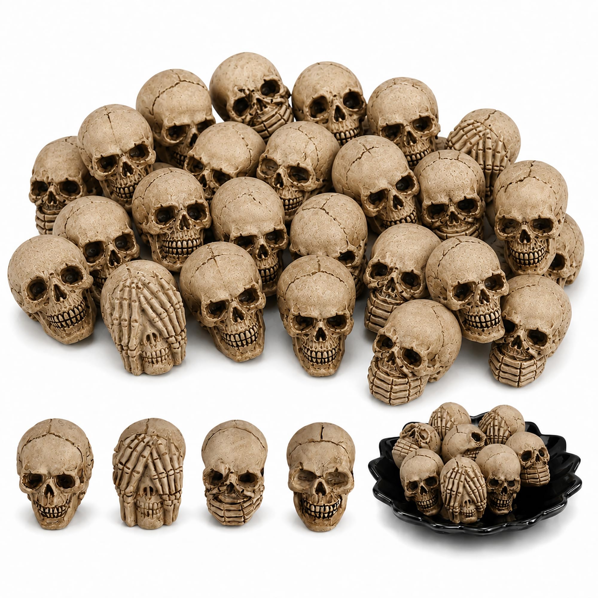 ALLY-MAGIC Mini Skull Decor, 20 PCS Small Skeleton Heads Resin Figurines for Halloween Party Decorations – Realistic Tiny Skulls for Tabletop Garden Desk Haunted House & DIY Crafts Y5FGKLT