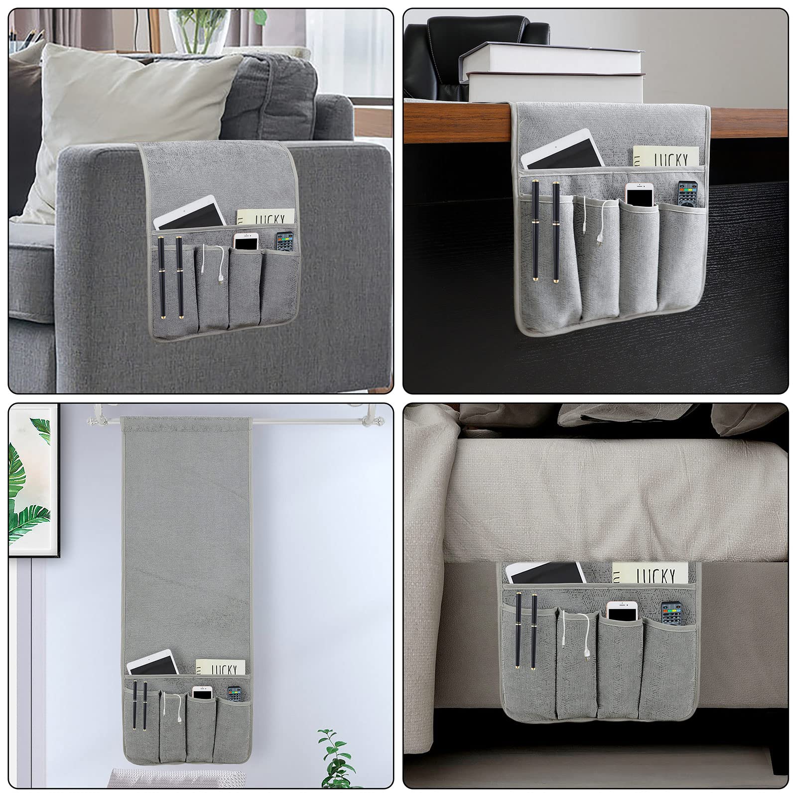 NB Podłokietnik na sofę organizer na telefon komórkowy z 5 kieszeniami, antypoślizgowy uchwyt na kanapę pilot zdalnego sterowania, kanapę, fotel, akcesoria (89 x 31,5 cm, szary)