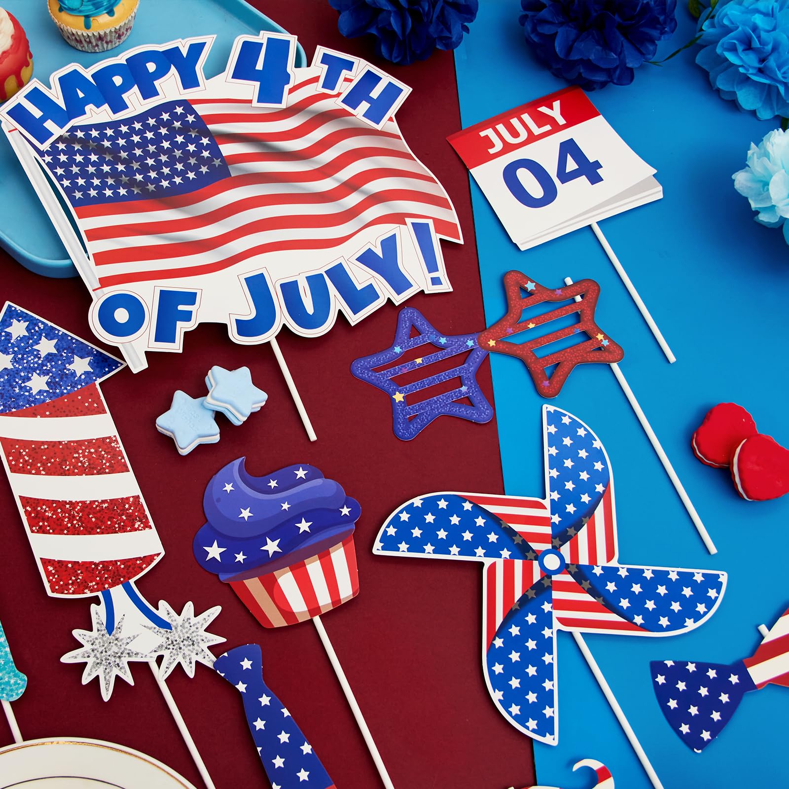 SUNBEAUTY Us 4th of July Decoration, Usa Independence Day Photo Booth Props, Blue Red Patriotic Theme - Image 3