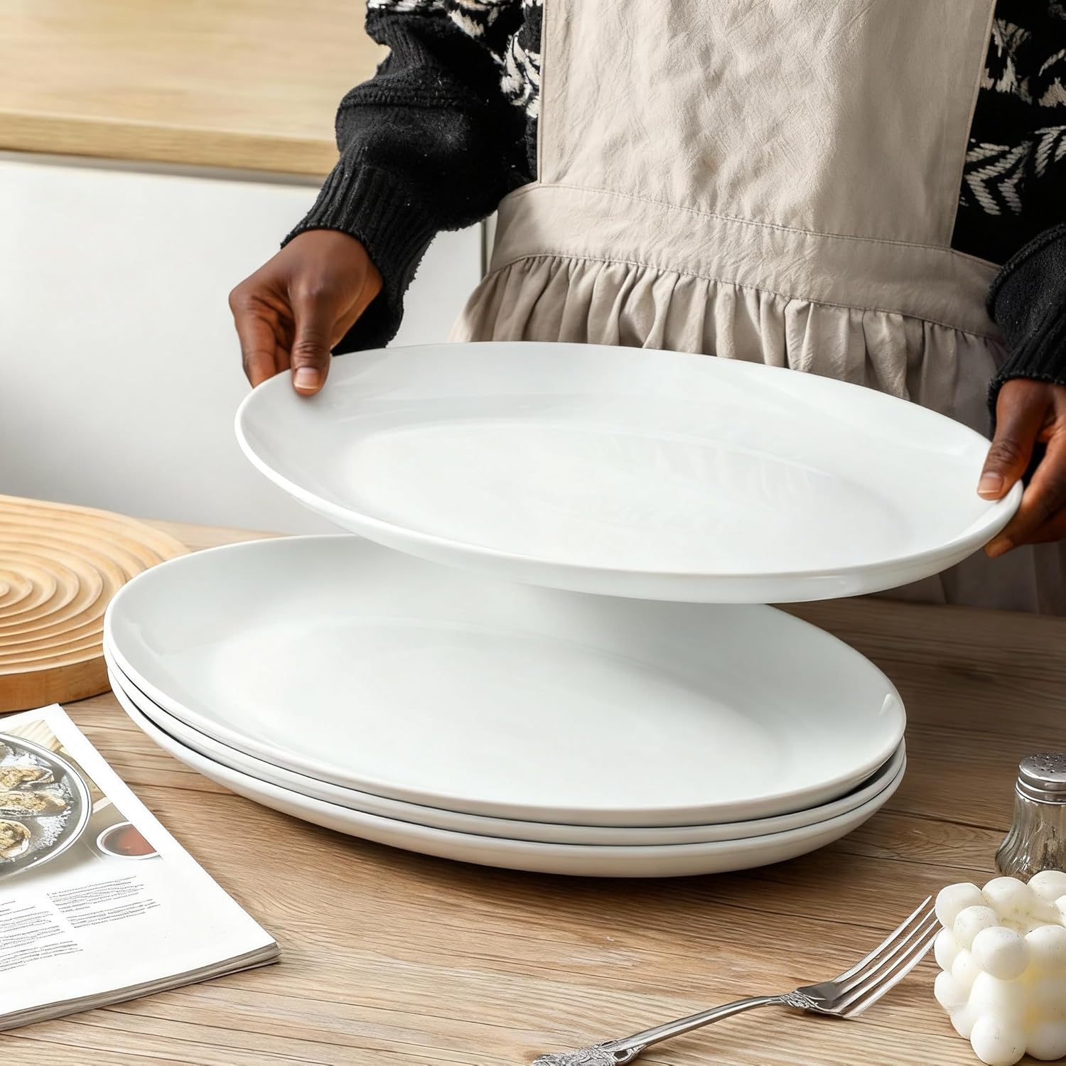 Set of 4, 16 inch Porcelain serving trays for party, Large serving platters for serving food party, Thanksgiving serving dishes for entertaining, Turkey, Steak