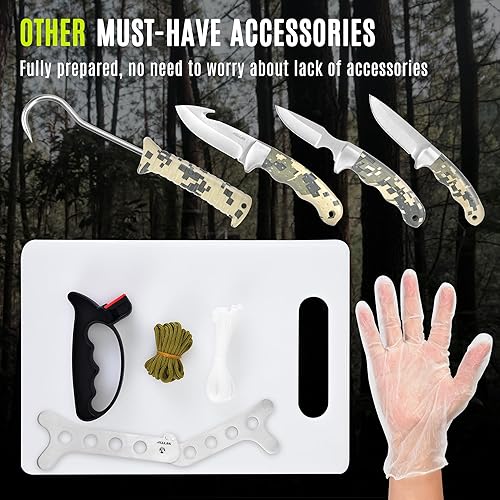 Miniatura 21 de Jellas Kit de cuchillos de caza, juego de 6 cuchillos de acero inoxidable con gancho intestinal, desollado, deshuesado, sierra, guantes y estuche