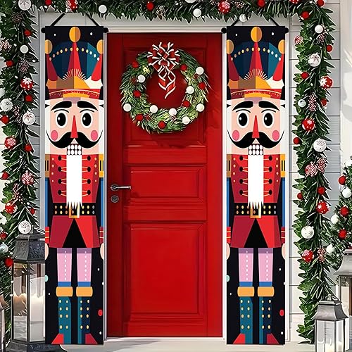 Miniatura 16 de Cartel de cascanueces de Navidad para porche, decoración de soldado, modelo de cascanueces, pancartas colgantes para puerta delantera, entrada,