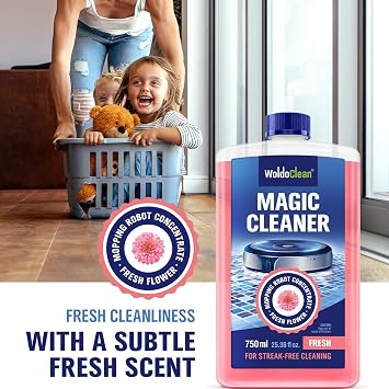 WoldoClean Robot Mop Cleaning Solution 25.4 fl.oz - Hard Floor Cleaner Liquid Concentrate, Anti-Clog, Fresh Scent, Compatible with Roborock, Dreame, Roomba, Tineco, iRobot Braava Jet, Shark