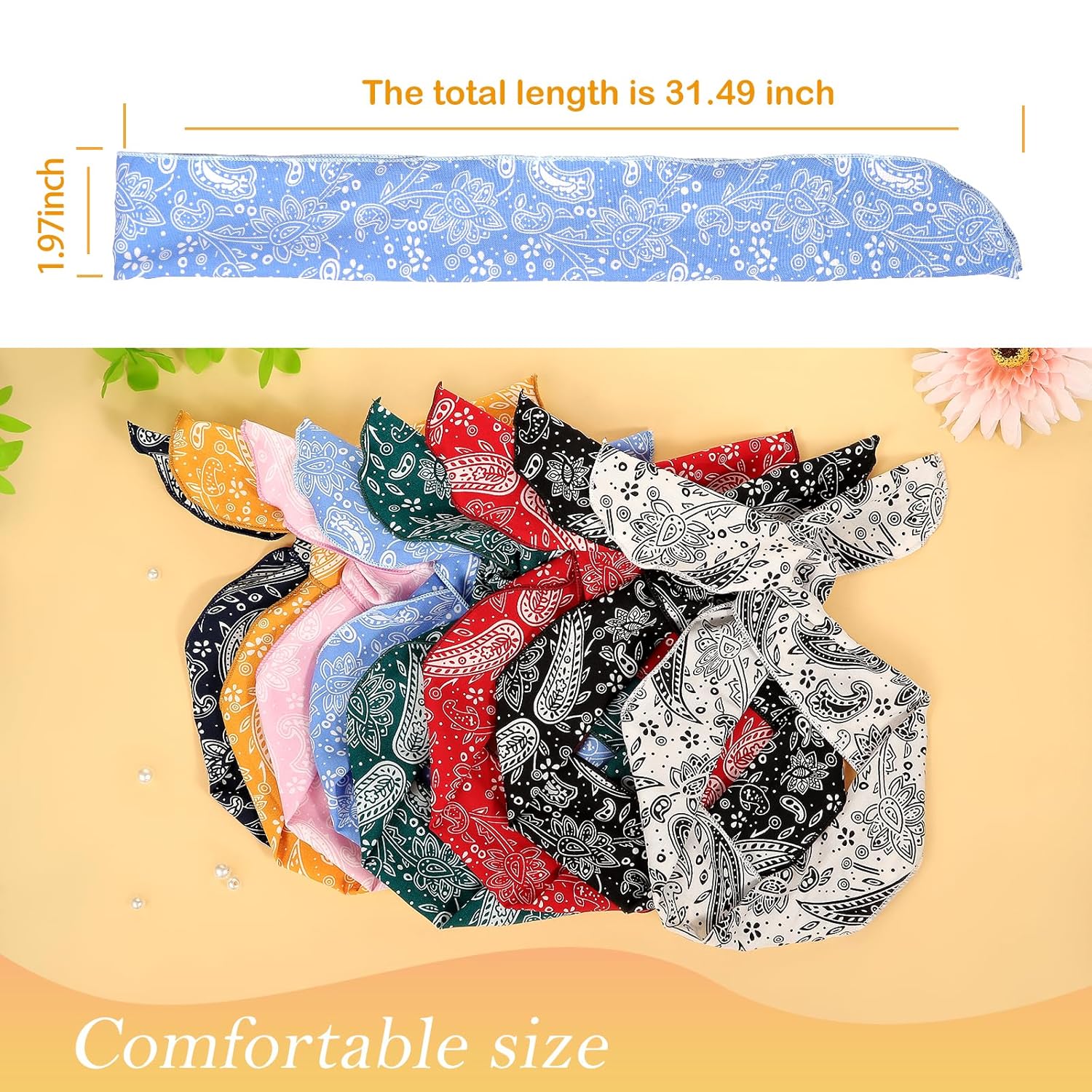 ONEYE Paisley Wire Headbands Hair Wraps Twist Bow Headband Bandana Cute Wire Bunny Ears Headbands Headwraps Hairbands Holder Hair Accessories for Women Ladies with 8PCS - Image 4