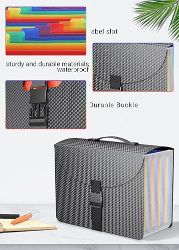 Miniatura 2 de Carpetas de archivos expandibles de 25 bolsillos, organizador de archivos de acordeón con asa, caja de archivos portátil, carpeta de archivos