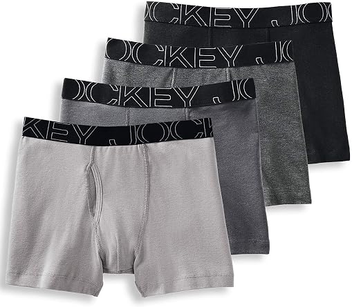 Jockey Men's Underwear ActiveBlend Boxer Brief - 4 Pack, Pewter/Charcoal Heather/Quartz Grey/Black, m