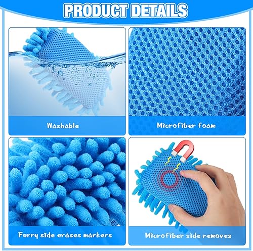 Vista 40 de Epakh 4 borradores magnéticos de borrado en seco, borrador magnético de microfibra lavable para aula, hogar y oficina (gris)