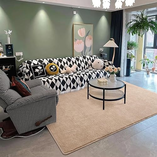 Miniatura 6 de DweIke Alfombras grandes para dormitorio, sala de estar, alfombras de interior de espuma viscoelástica gruesa de 6 x 9 pies, color beige, alfombra