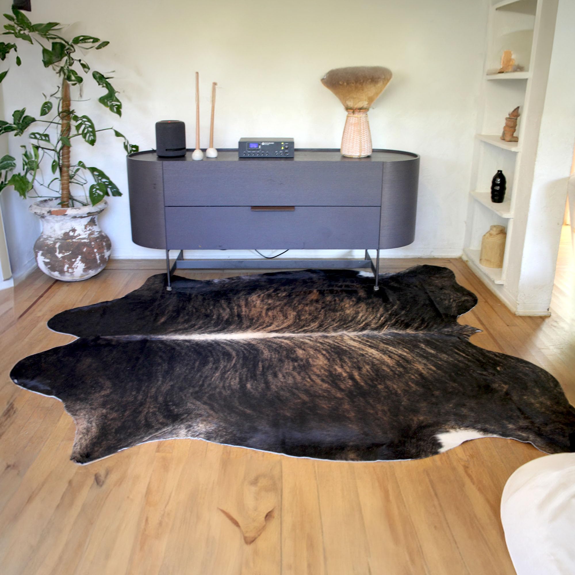 Genuine Cowhide Rug - Natural Leather Hide Rugs for Living Room & Area Rug for Bedroom - Real Cowhides Rugs for Rustic Home Decor - Dark Brindle Cowhide Rug Collection