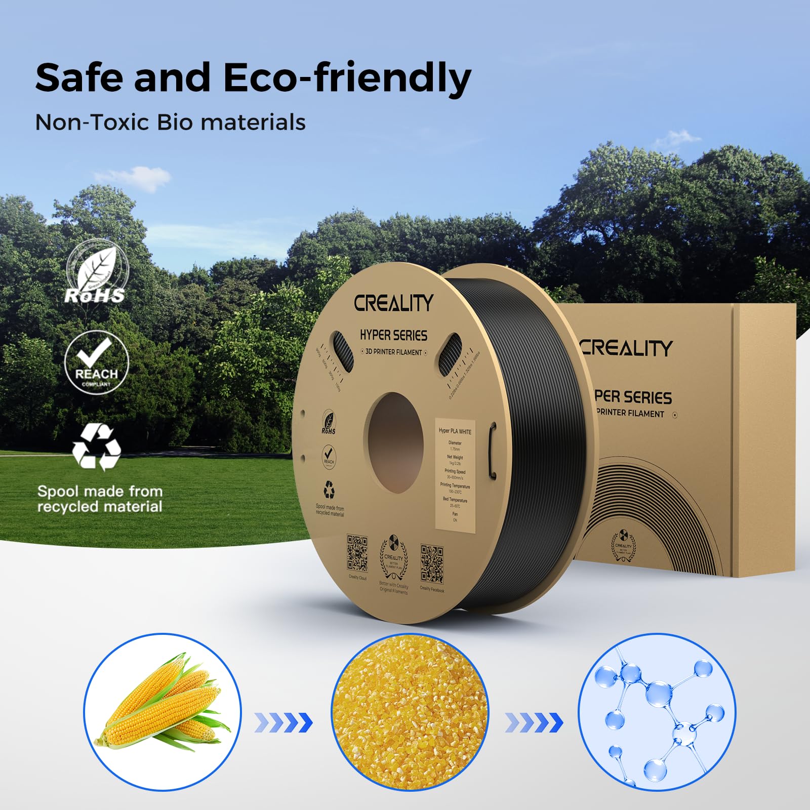 Creality Hyper PLA Filament, Filamento PLA 1,75 mm, Precisión Dimensional +/-0,02 mm, alta Velocidad de Impresión 30–600 mm/s, para Impresoras 3D FDM, 4 kg (8,8 lb), 4 Negro