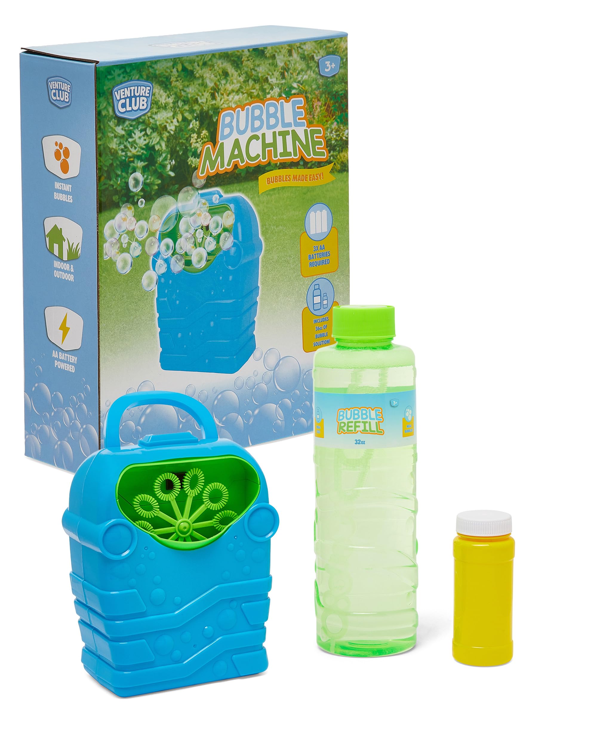 Venture Club Bubble Machine for Kids with 1 L Solution - Automatic Bubble Blower, Bubbles for Kids & Toddlers, Garden Toys & Games for Outdoor Play, Party & Active Fun - Children Aged 3+, Blue