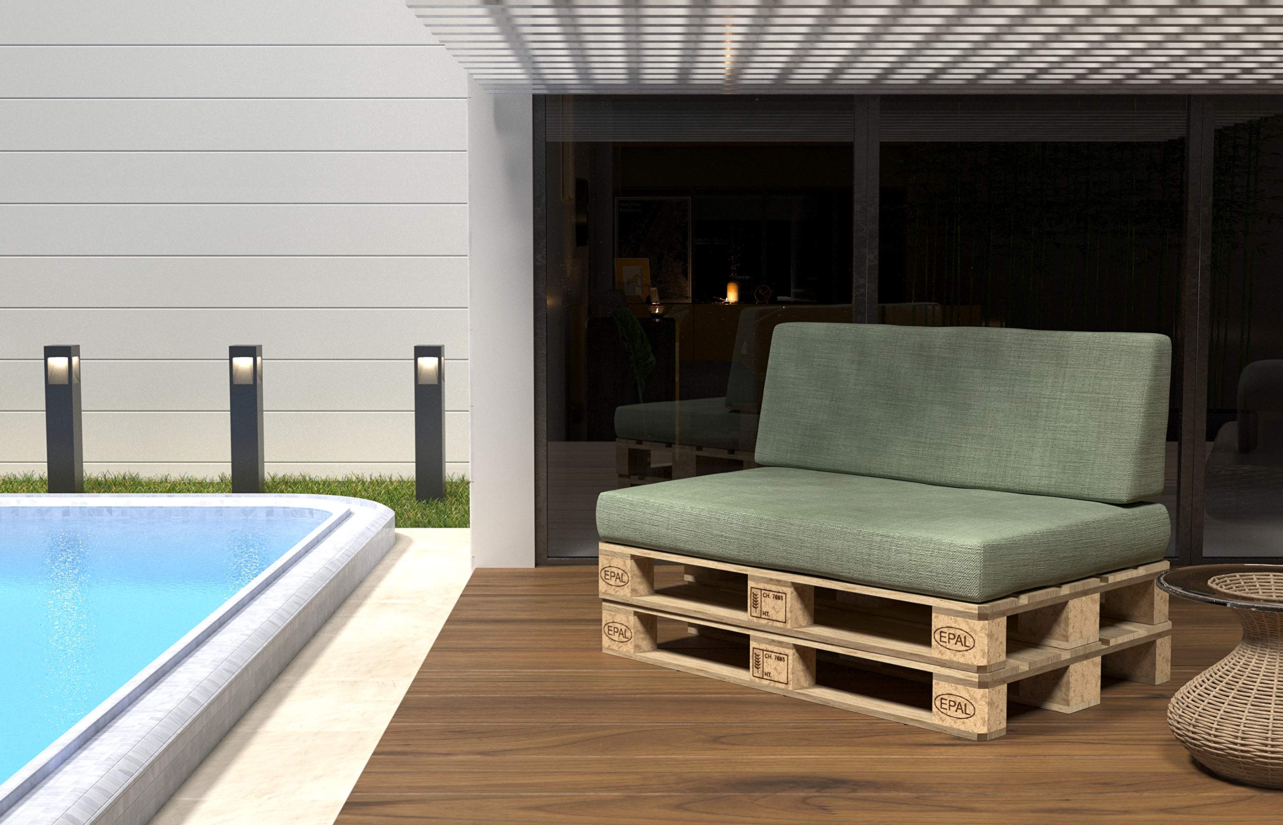 POKAR Euro Pallet Seating Set of 2: 1x seat cushion 120x80cm + 1x back cushion 120x40cm, cold foam, removable covers, Home Garden Furniture DIY, indoor outdoor pillow, without pallets, Beige — view 320