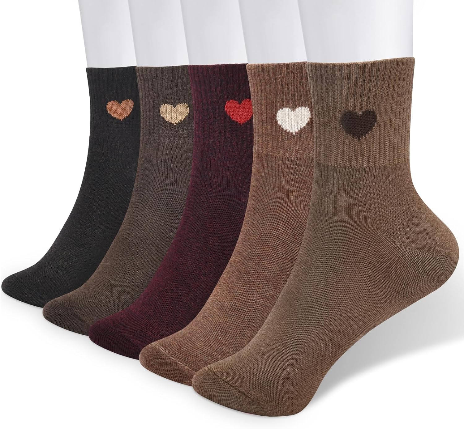 Corlap Women's Cute Cotton Crew Athletic Running Socks - Ankle High, Novelty Fun Heart Design 5-Pairs (Gift Box) - Image 3