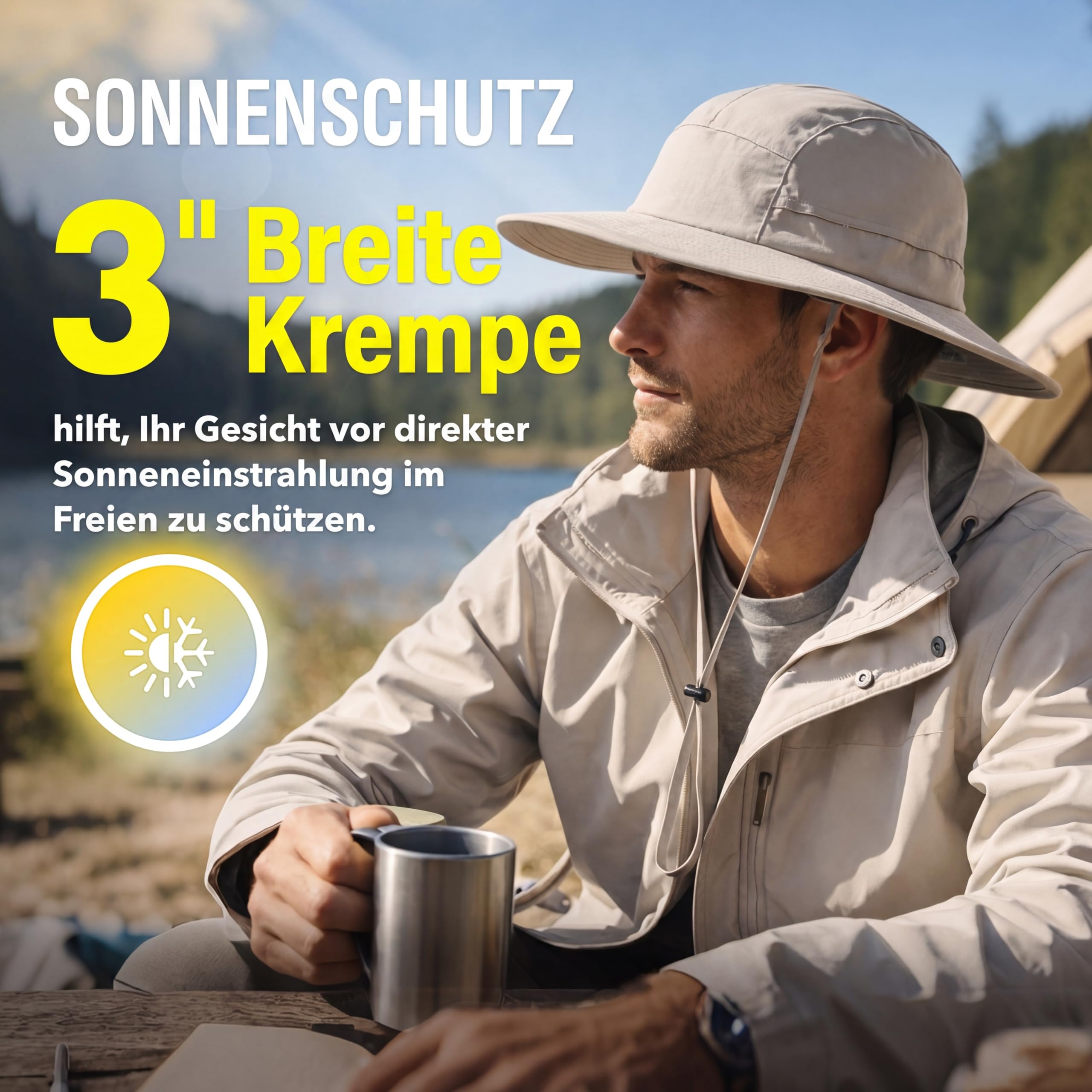 TOP-EX XL/XXL Sombrero impermeable para hombre con ala ancha, protección solar para mujer, UPF 50+, para senderismo, safari, plegable