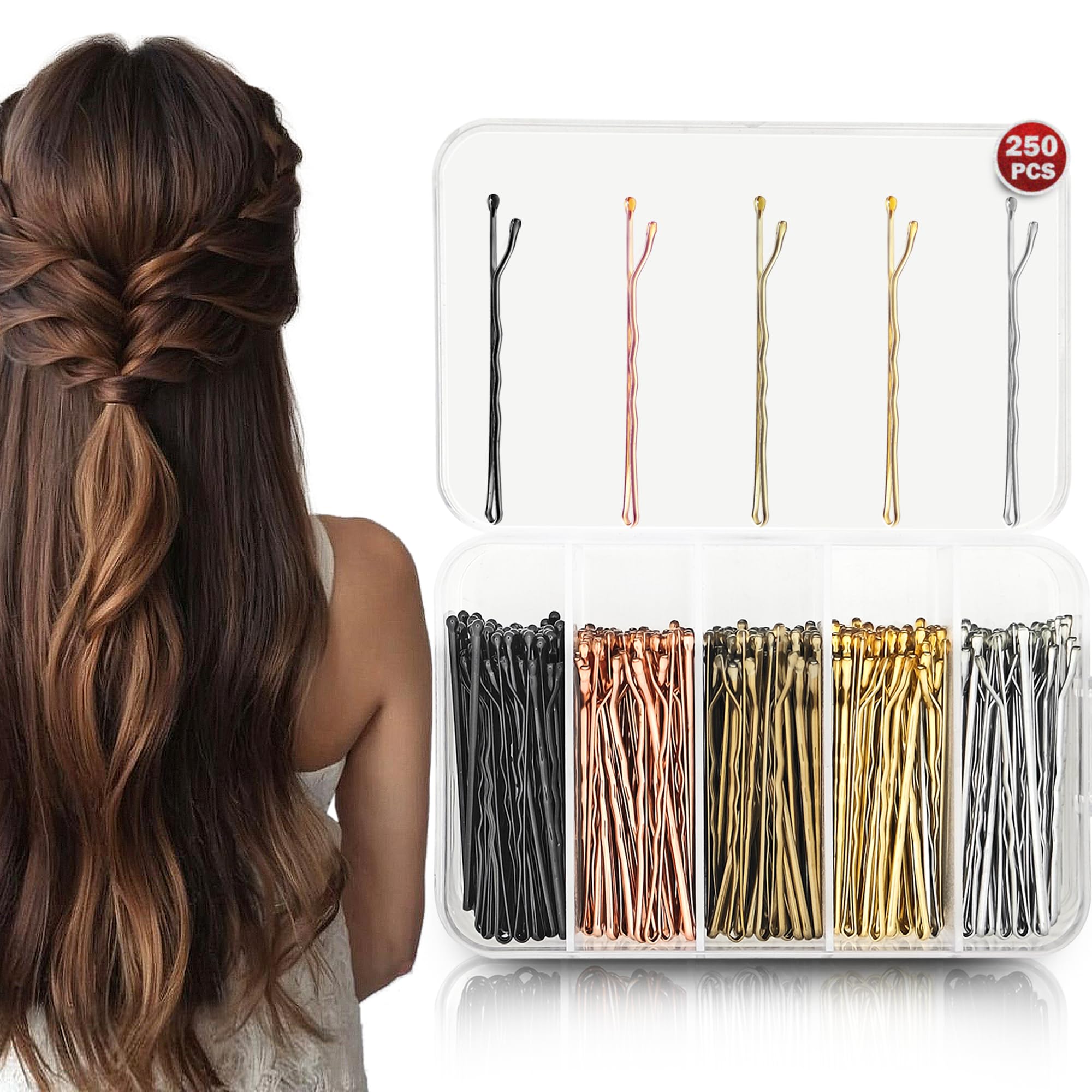 (250Pcs) Hair Pins For Women Wedding Hair Clips For Hair Styling Hair Pins For Girls Bobby Pins For Hair Stylish U Pin For Hair pins For Women Daily Use (250Pcs)(Bronze Gold Silver Brown Black)-image-27