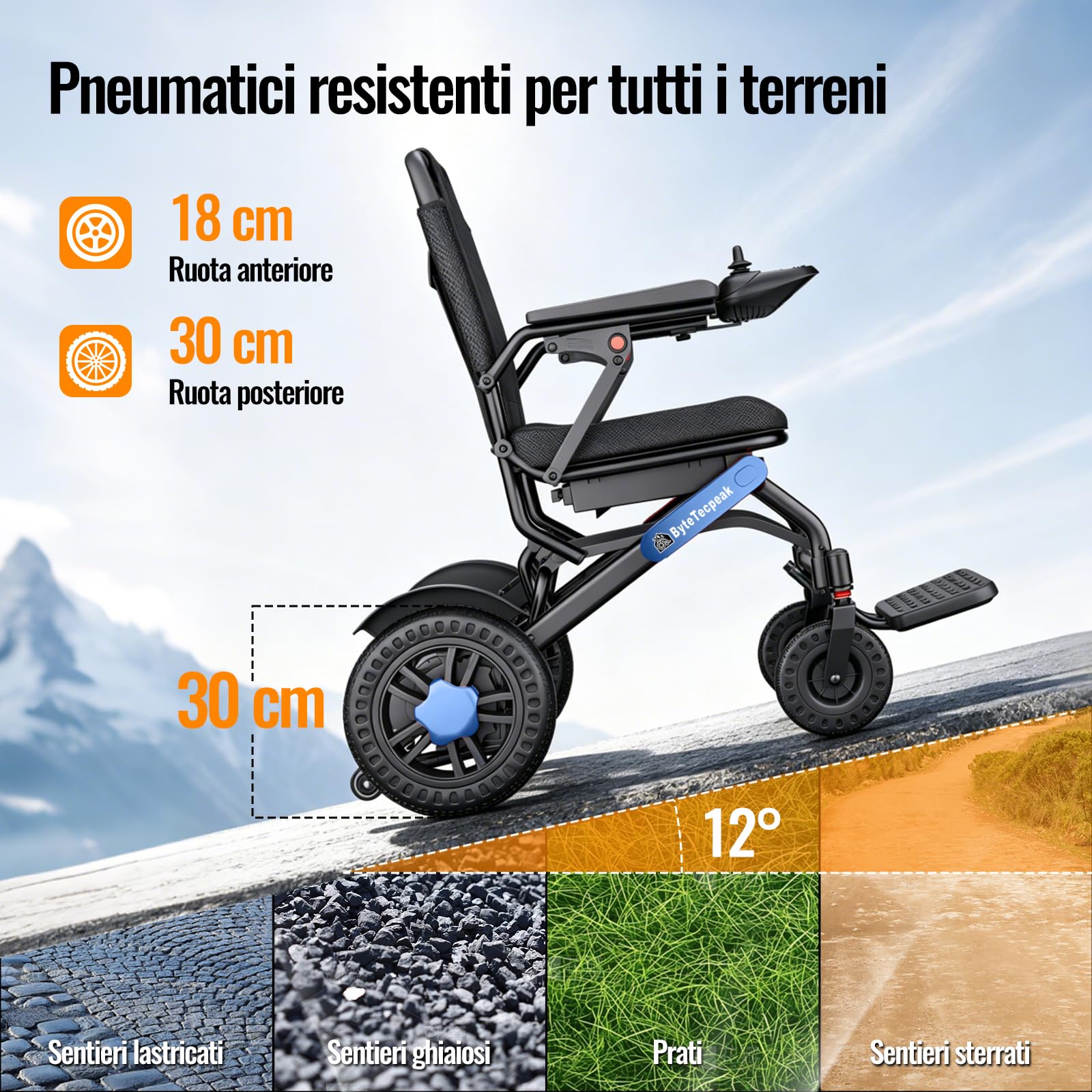 D24 Sedia a Rotelle Elettrica Pieghevole Alluminio per Anziani