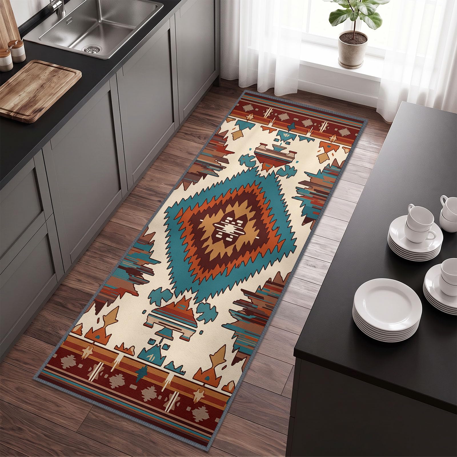 Tappeto passatoia boho etnico geometrico a rombi, 60 x 300 cm