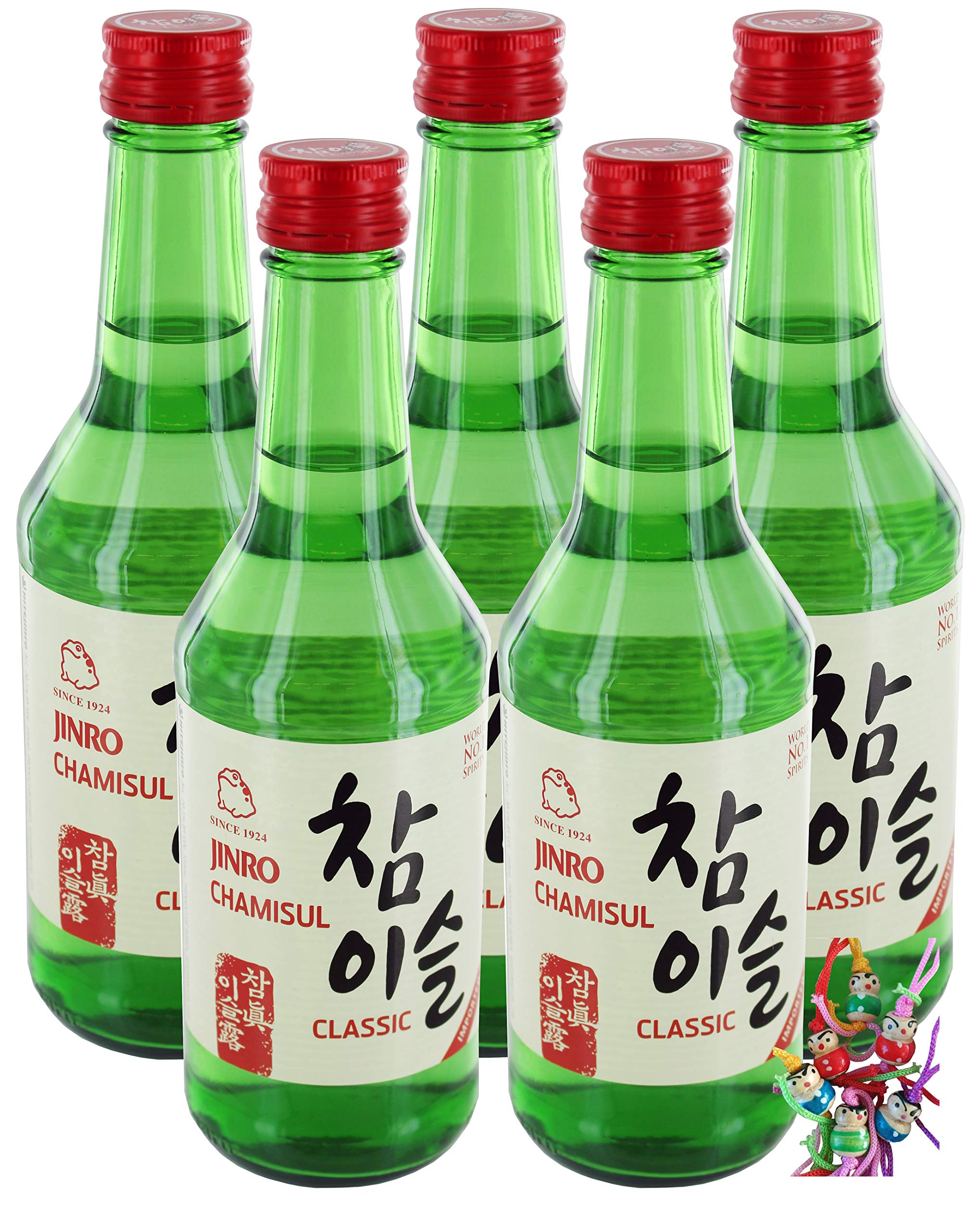 5er Pack - HITEJINRO [ 5x 350ml ] Soju Jinro Chamisul Classic | Spirituose Alc. 20,1% vol. + ein kleiner Glücksanhänger gratis