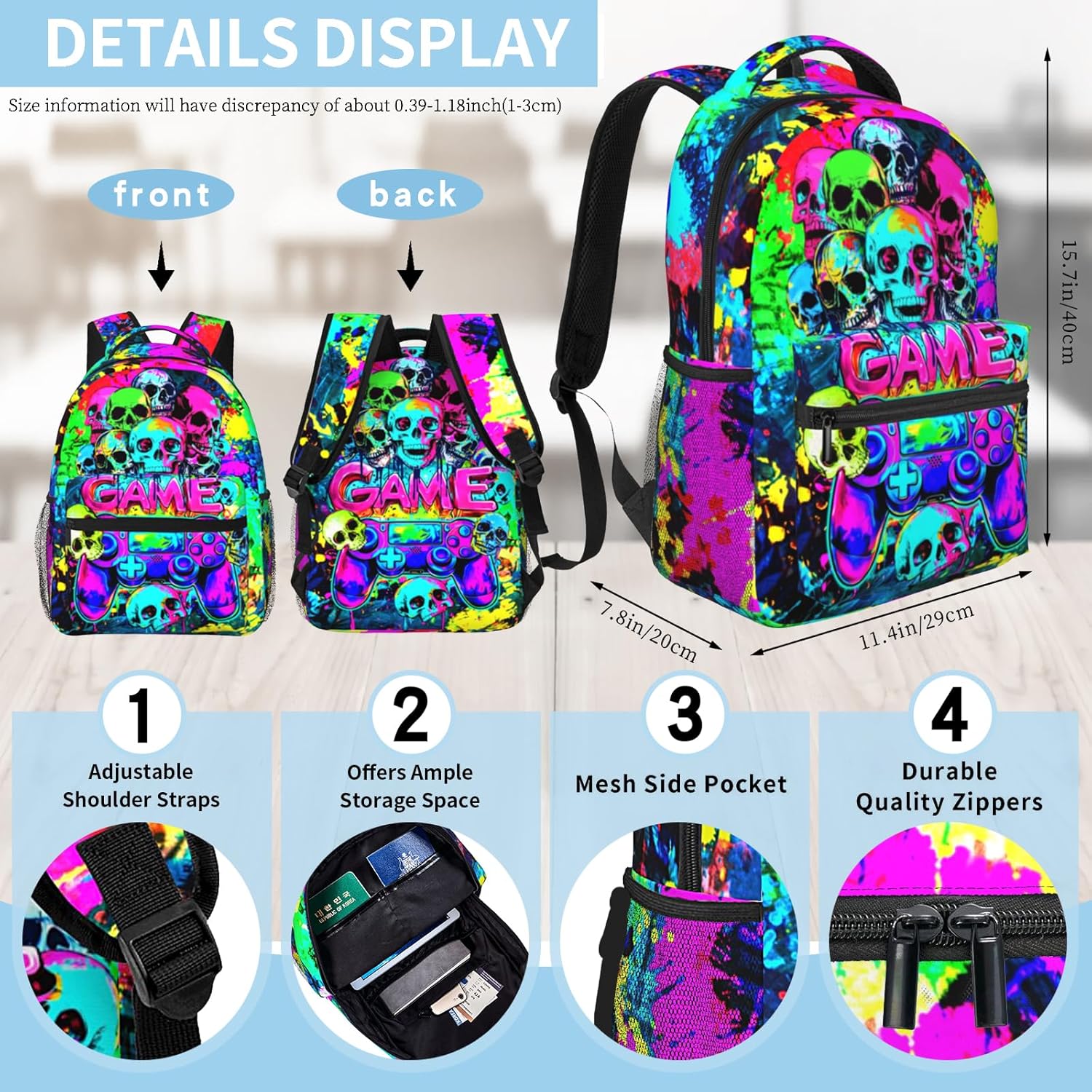 Backpack For Boys Graffiti Game School Backpack for Boys Kids Children Teens Elementary Middle School Students Bookbag Ages 6-18 Lightweight Travel Back Pack - Image 2