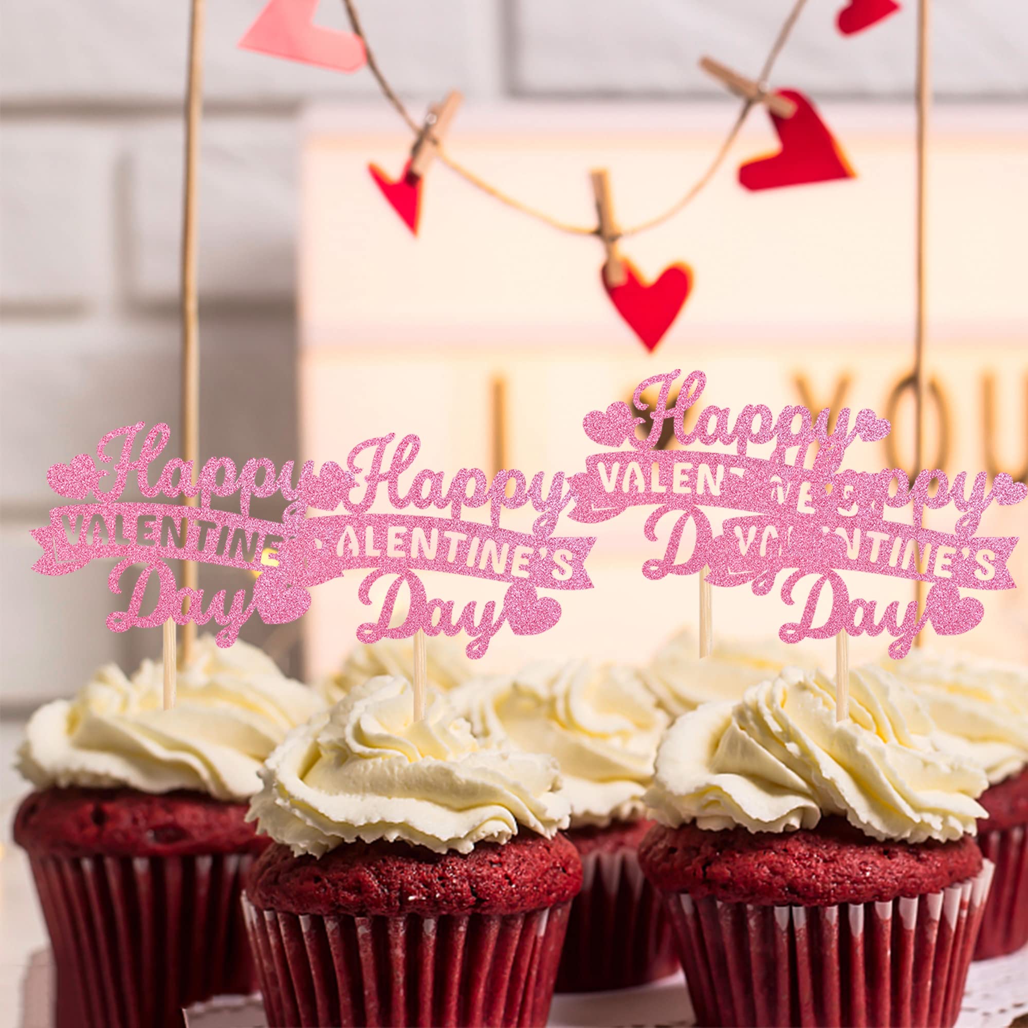 Cobee Roségouden glitter bruiloft cupcake-toppers 24 stuks set hartvormige jurk ring voor bruidsdouche vrijgezellenfeest jubileum party taartdecoraties