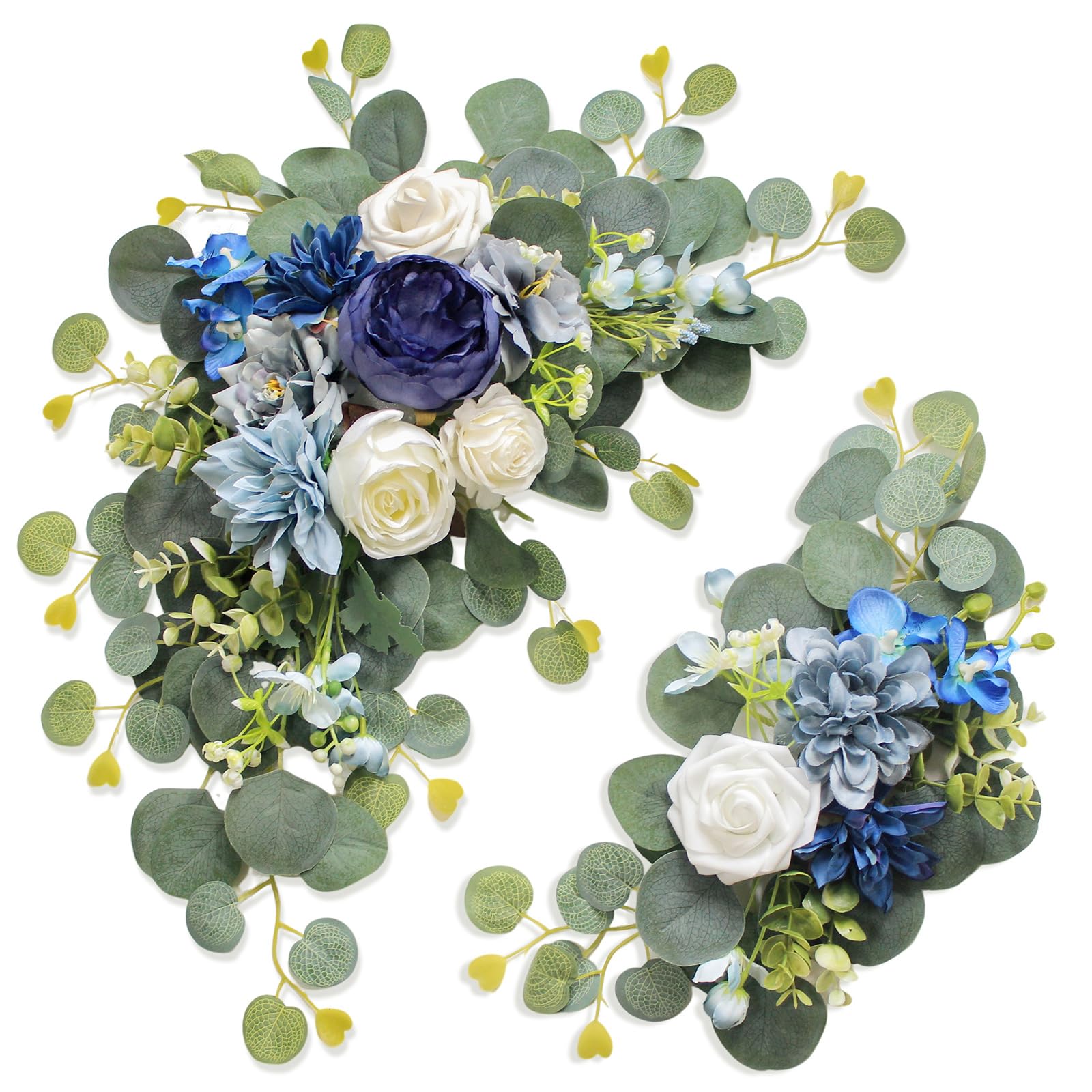 Guirlandes florales de mariage bleues pour panneau de bienvenue et banquet romantique