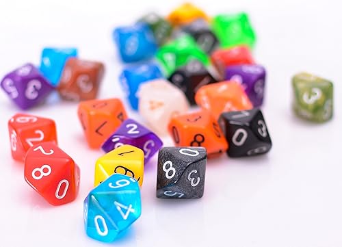 Miniatura 4 de Paquete surtido de 25 dados de 10 lados, surtido multicolor de dados poliédricos D10
