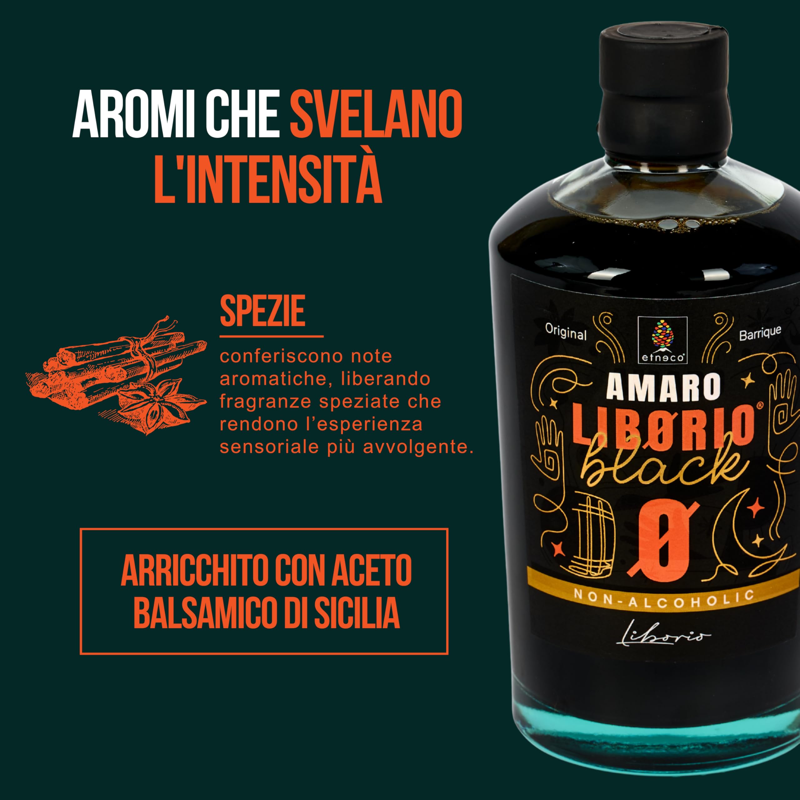 Amaro Liborio Black Analcolico 50cl – Amaro Siciliano Senza Alcol con Note di Cacao e Spezie – Gluten Free, Vegano