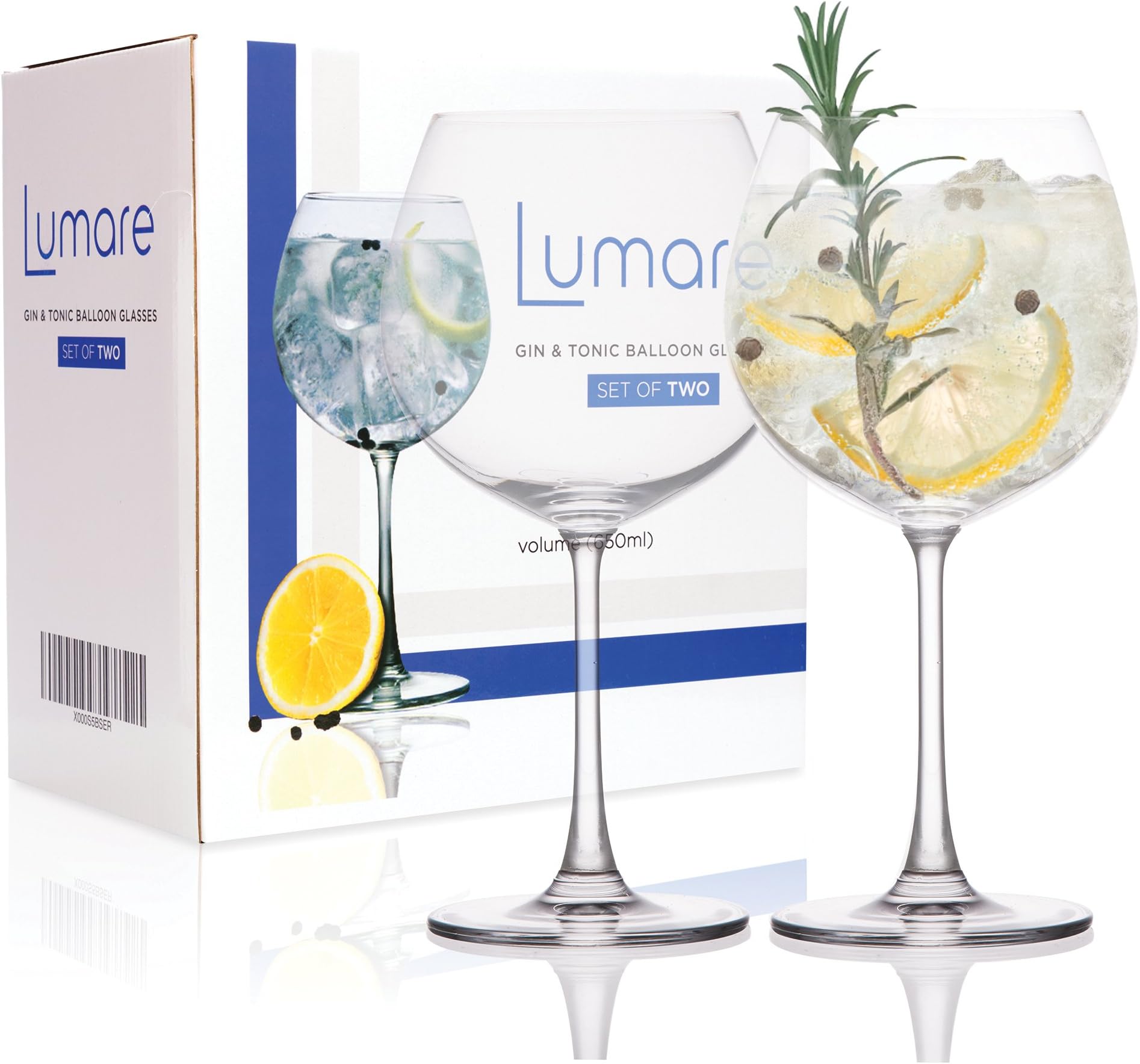 Gin Glasses - 650ml, Set of 2, Gift Boxed, Protective Packaging, Lead Free Crystal Glass, Large Gin Balloon Glasses