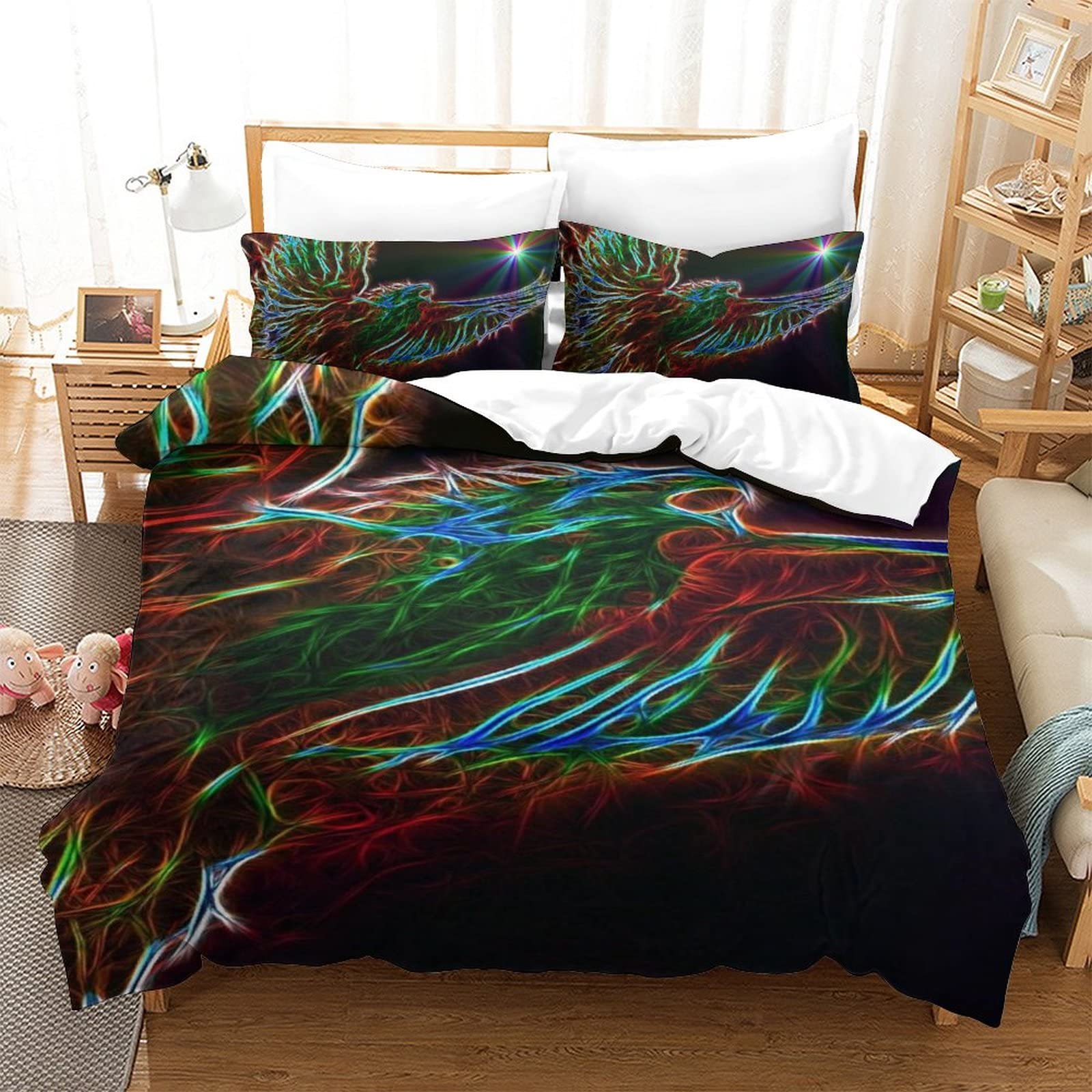 Housse de couette zippée oiseau 135x200 parure lit 3D sans boutons