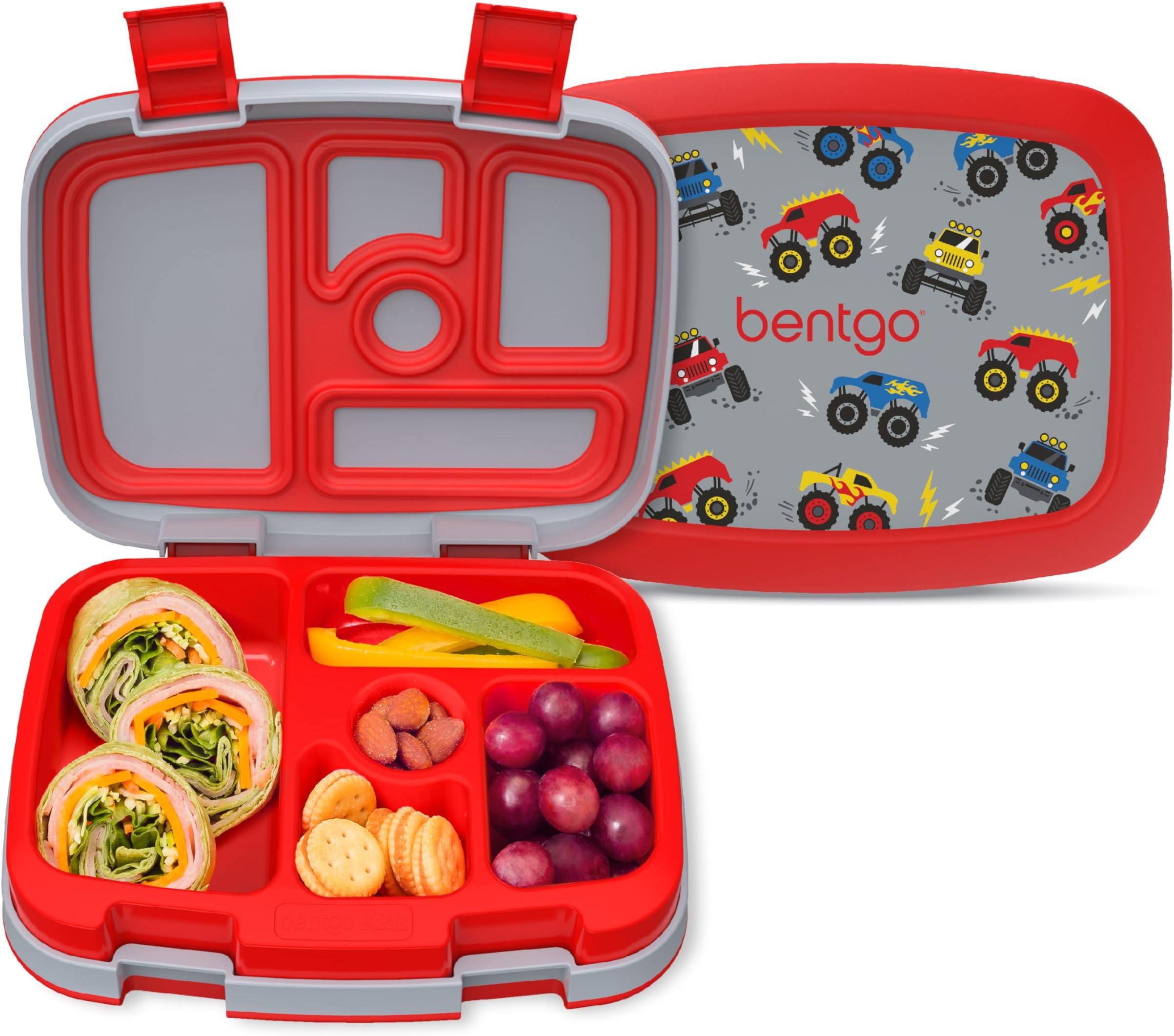 Bentgo® Kids Prints Leak-Proof, 5-Compartment Bento-Style Kids Lunch Box - Ideal Portion Sizes for Ages 3 to 7 - BPA-Free, Dishwasher Safe, Food-Safe Materials (Trucks)