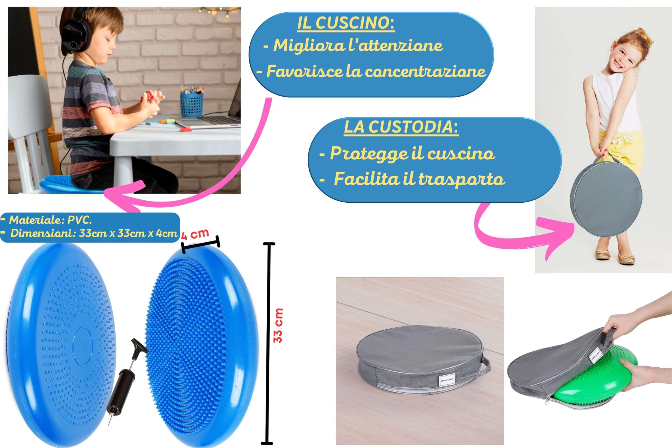Cuscino ADHD per bambini e fasce elastiche | Massimizza la concentrazione | Canalizza l'Iperattività | Adattabilità Garantita | Sbocciamento giornaliero