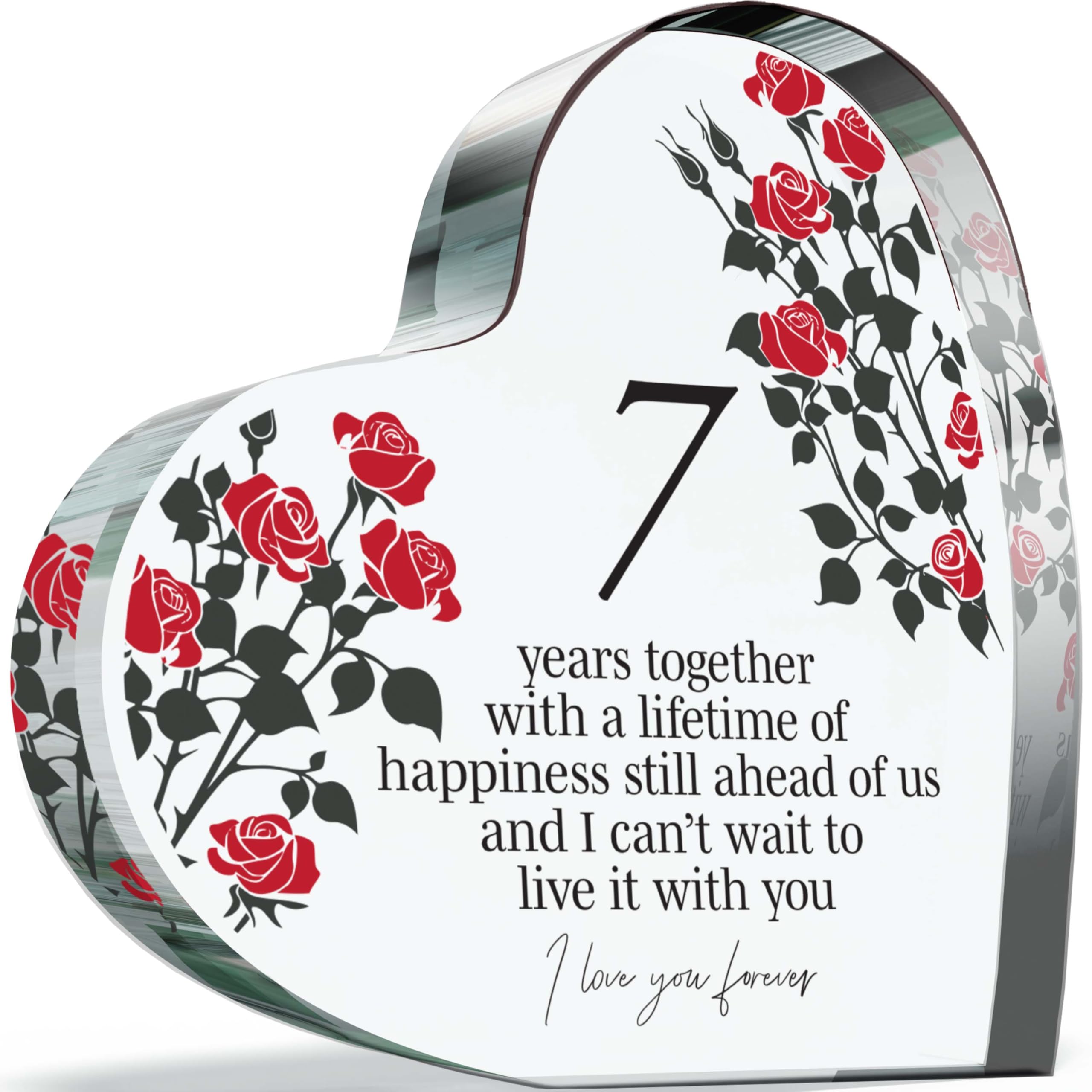 7th Anniversary Plaque Gifts for Wife Husband - 7 Years Together - I Love You Forever Romantic Acrylic Heart Gift For Women Men, 100mm x 100mm Present For Couples Seventh Anniversaries