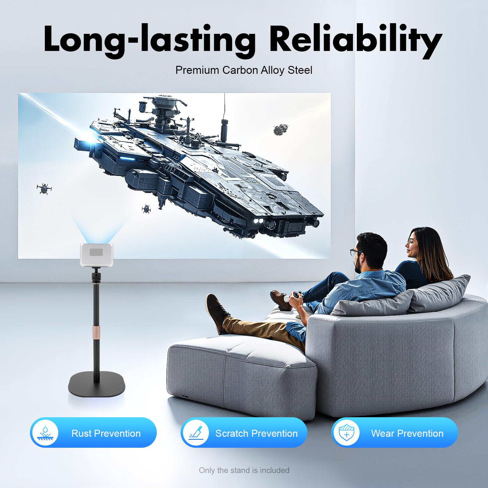 Supporto per proiettore, altezza regolabile 65-120 cm, girevole a 360°, inclinabile, universale con filettatura da 1/4", portata fino a 3 kg, per videoproiettore webcam, nero